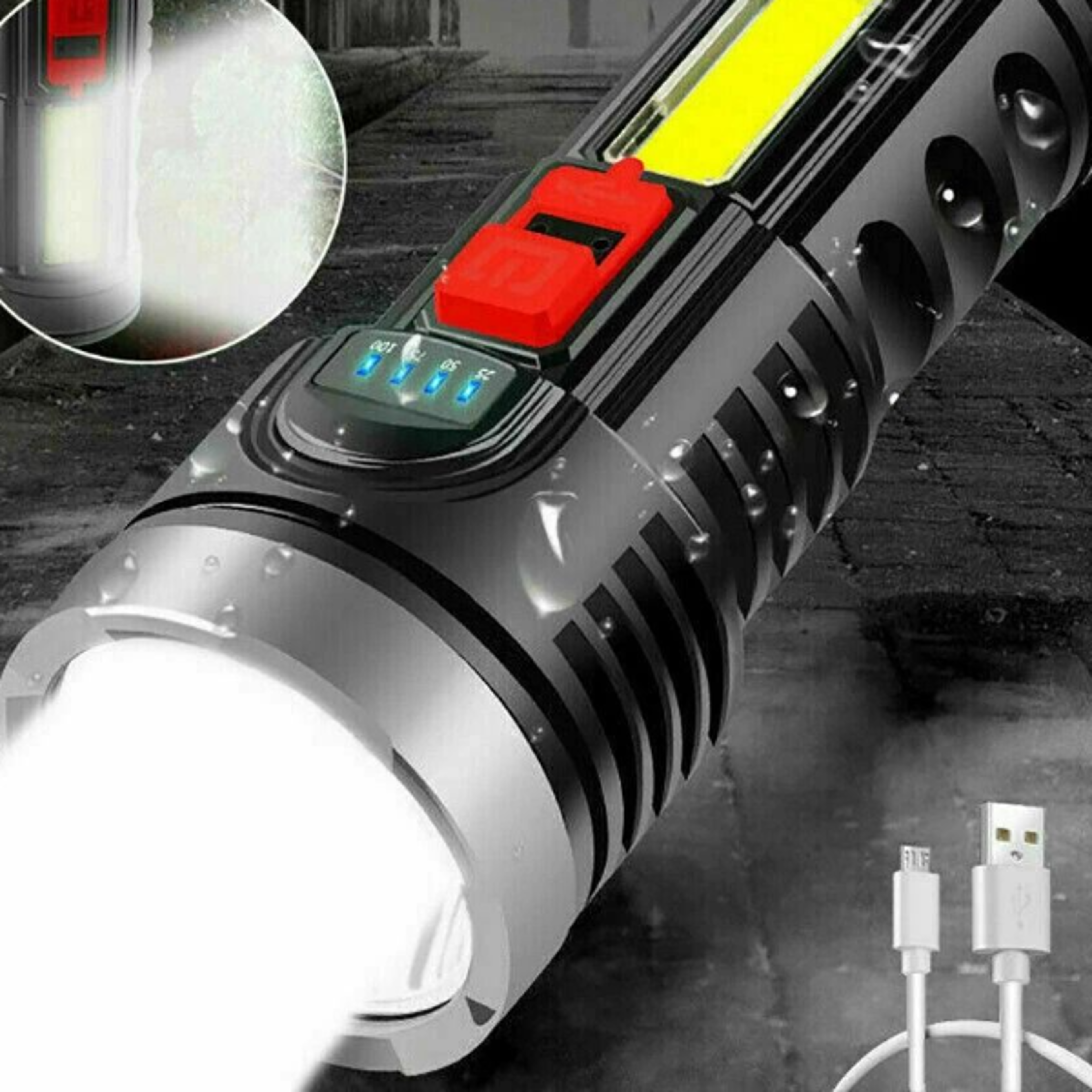 super bright tactical led flashlight, usb rechargeable torch, work light for camping, hiking, and more