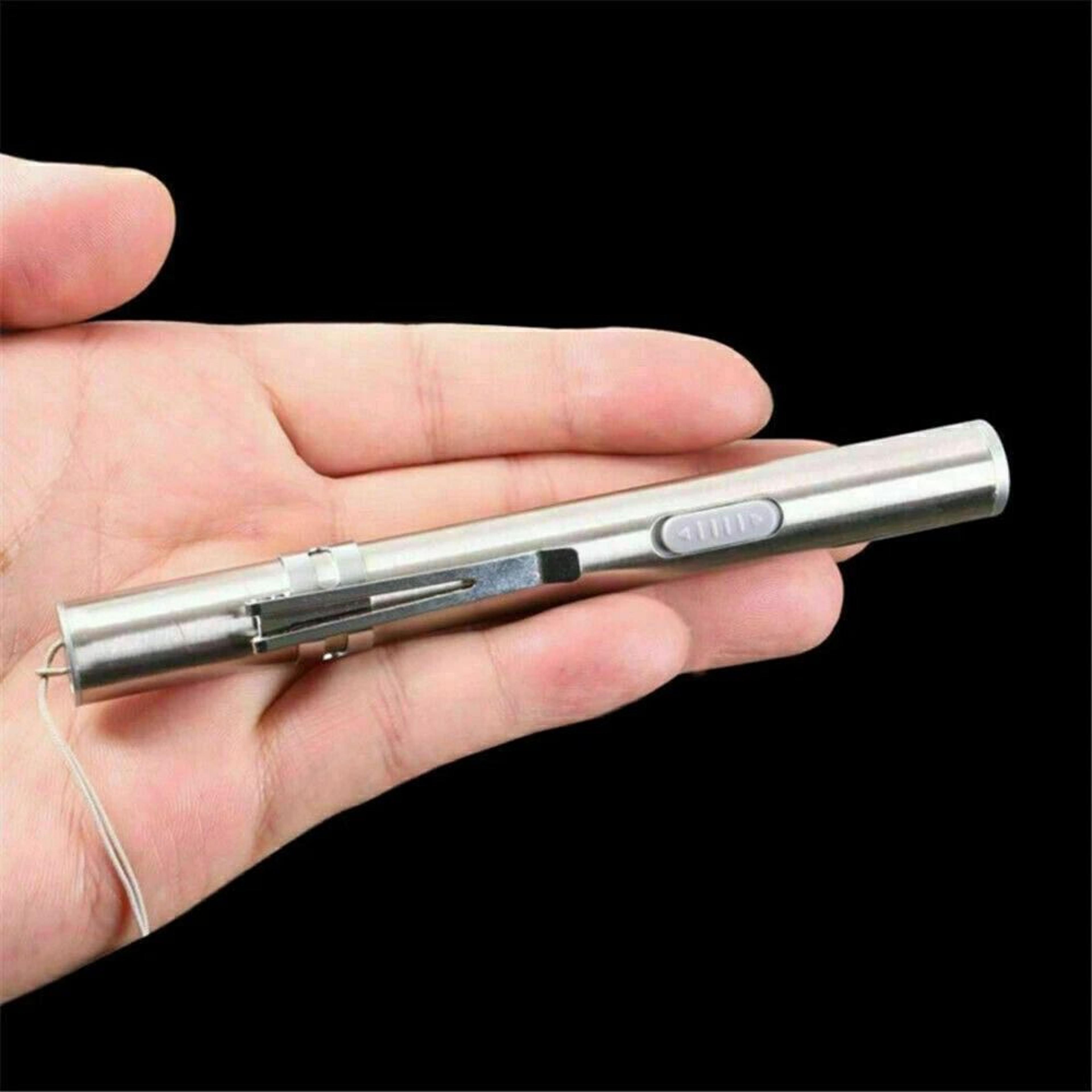 compact led usb rechargeable tactical flashlight, stainless steel torch pen light for emergencies