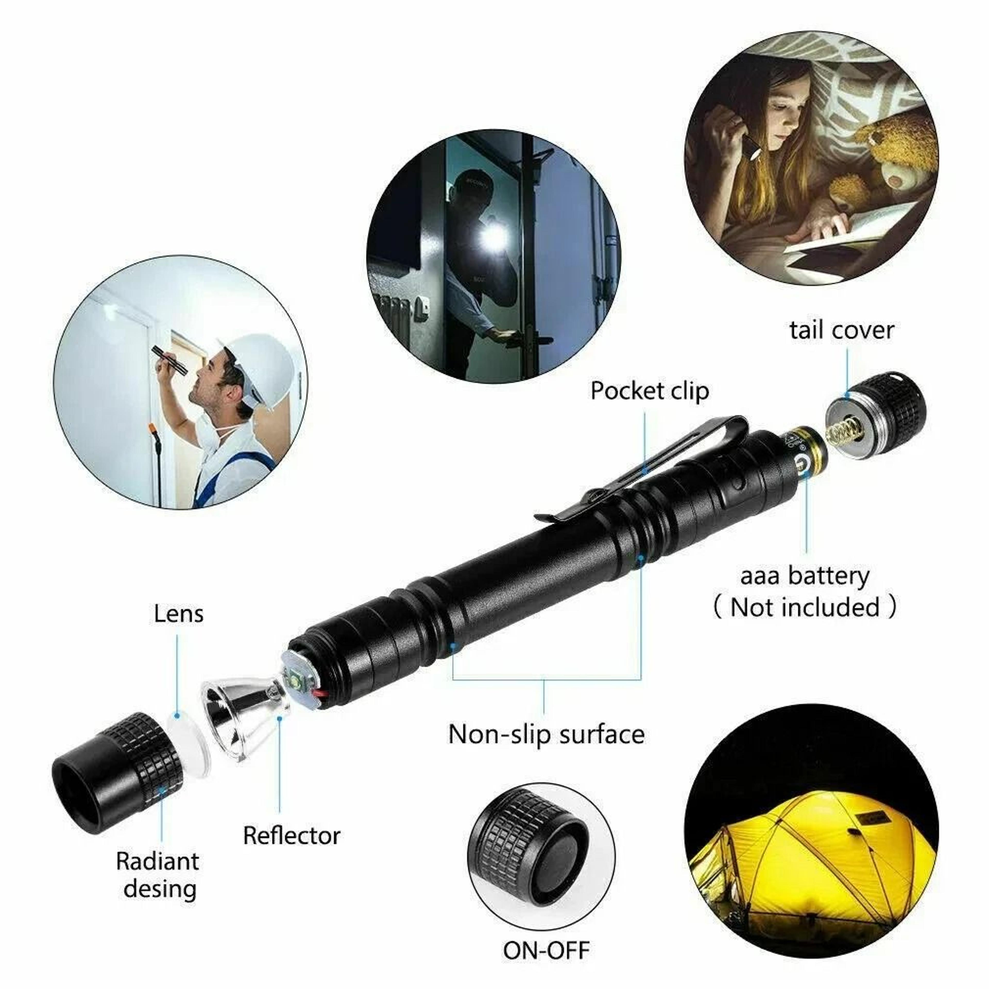 EDC LED Flashlight IPX8 Bright Light AAA Battery Waterproof And Durable 6
