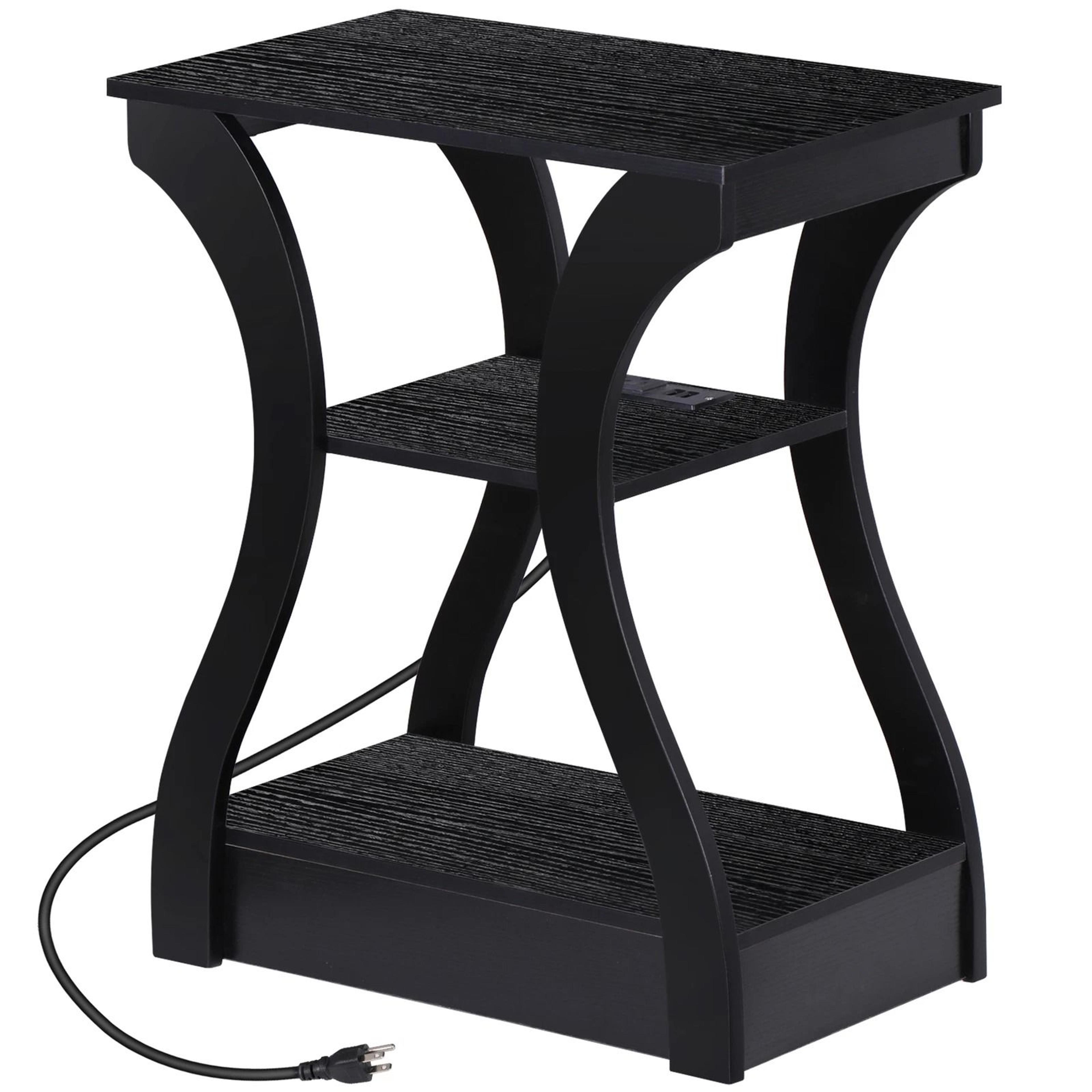 Black 3 Tier End Table With USB Charging Station Storage Shelf For Living Room Stylish And Function 8
