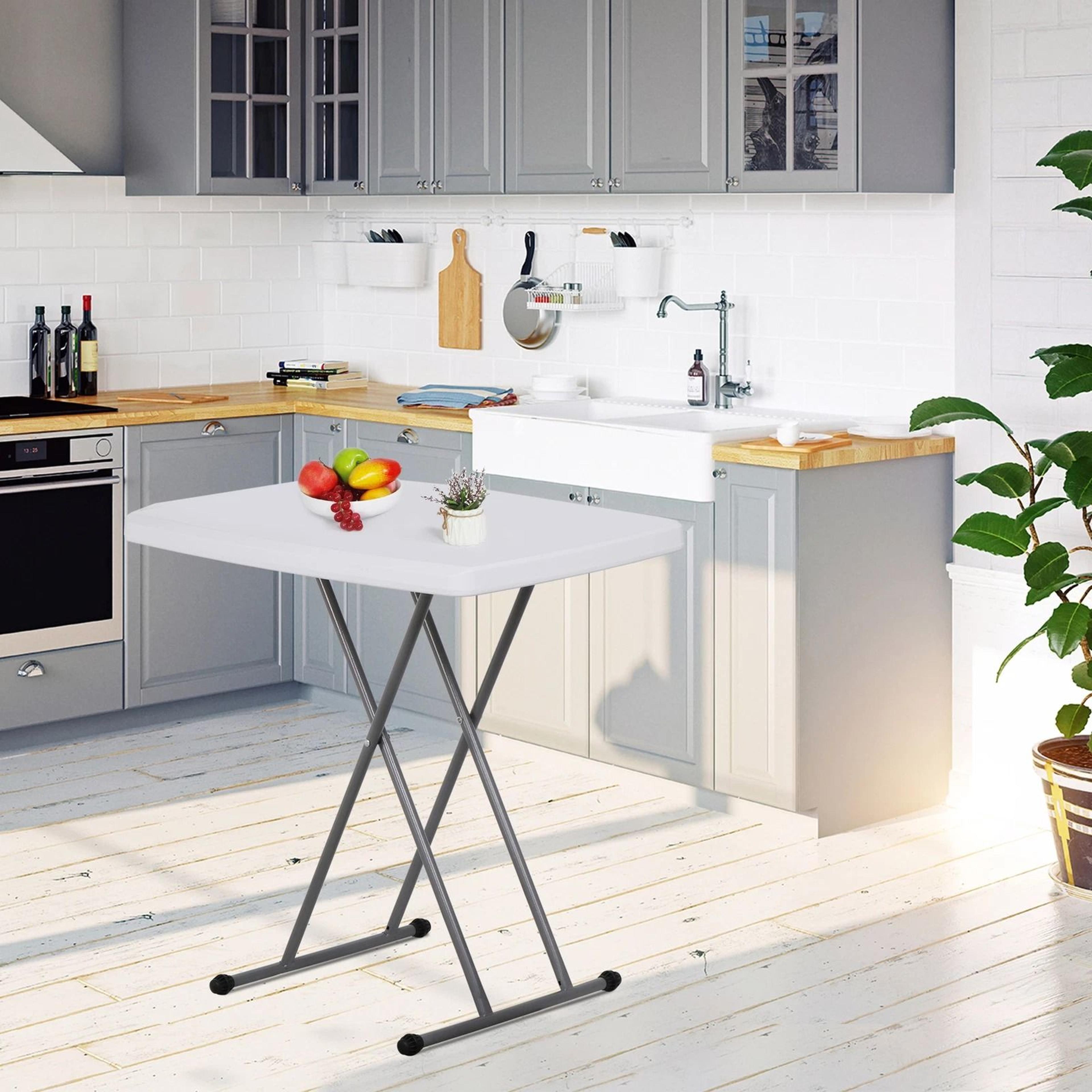 white adjustable folding laptop table, tv tray, writing table, card table - compact, foldable, and convenient for home