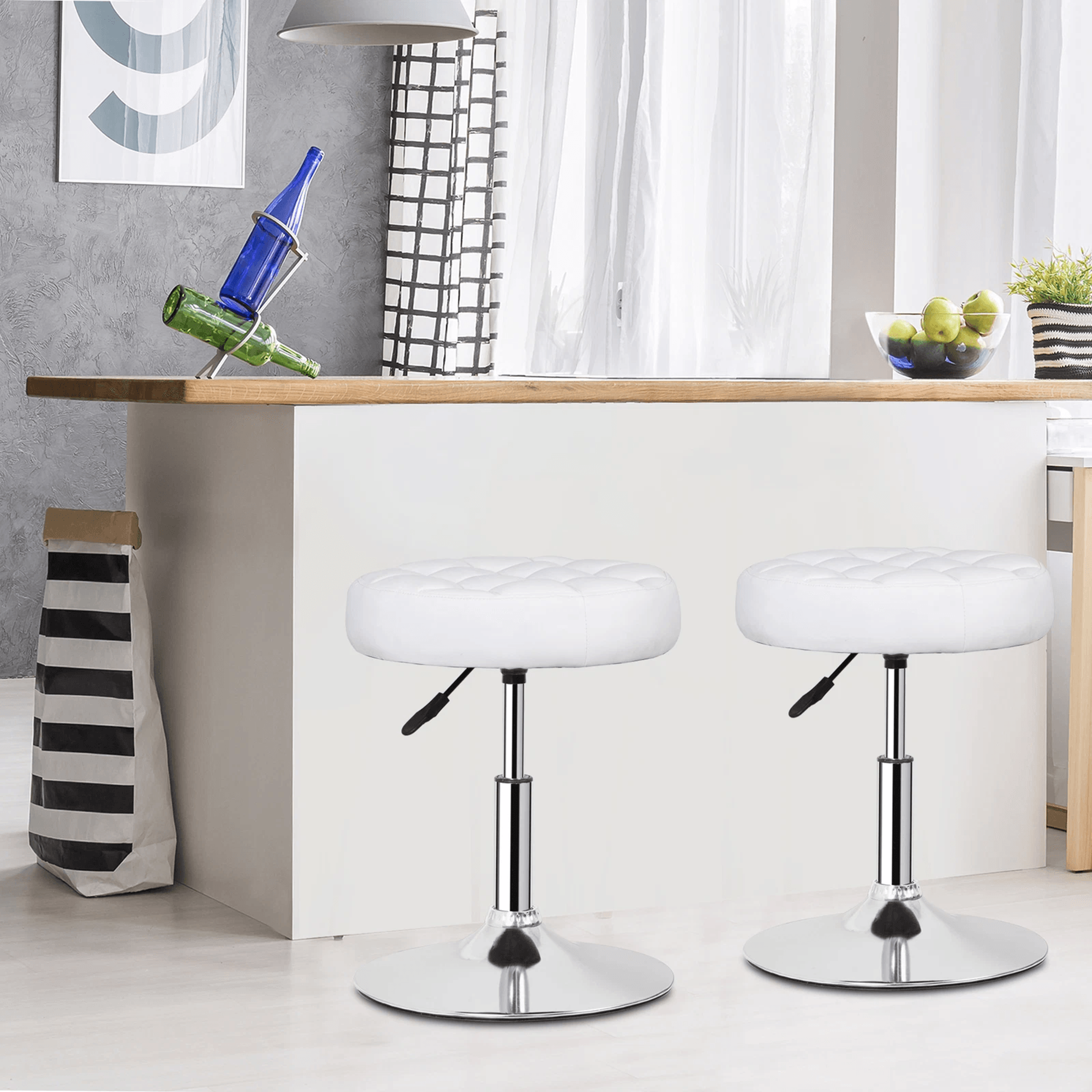 PU Leather Swivel Makeup Stool Adjustable Round Ottoman Vanity Stool Chair 2