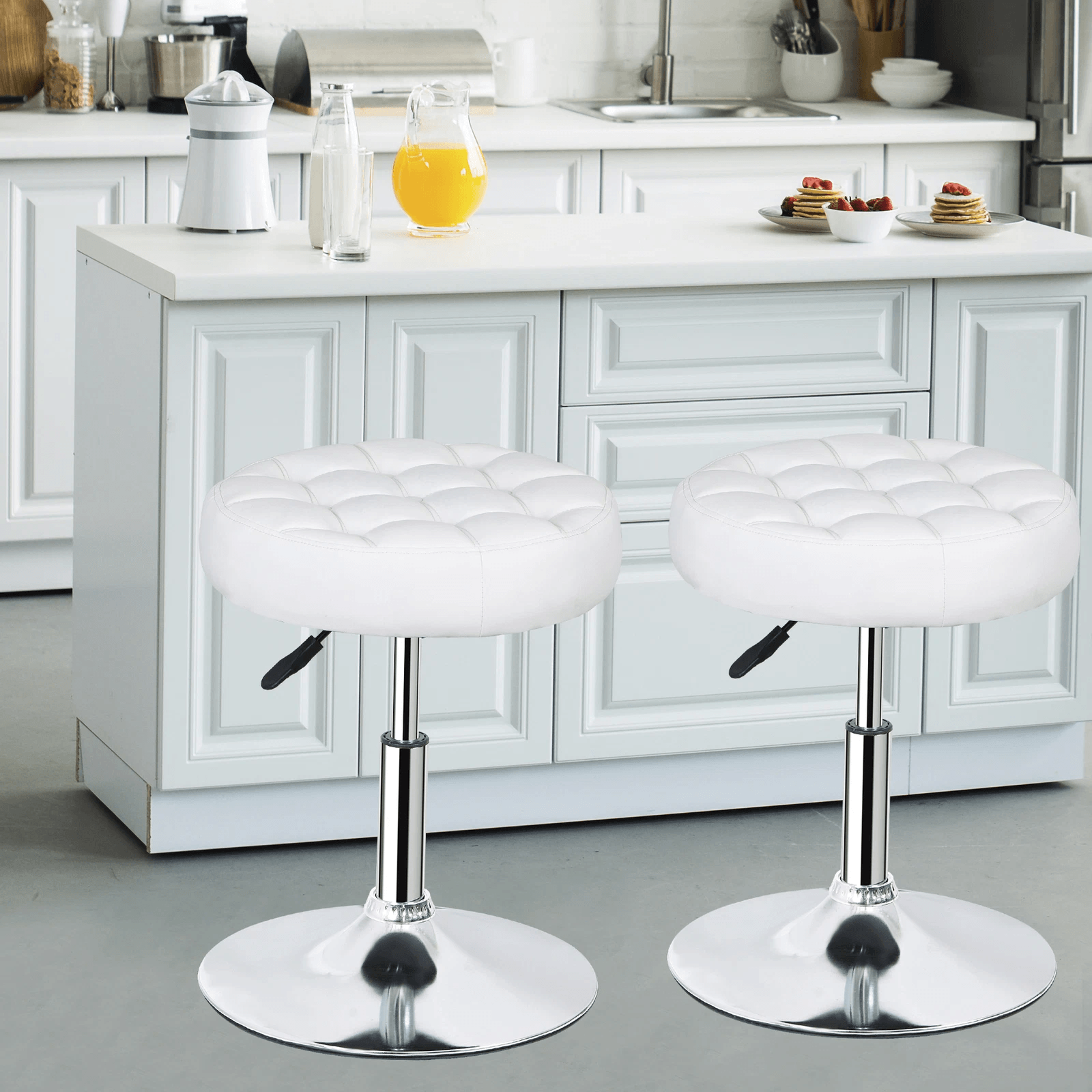 PU Leather Swivel Makeup Stool Adjustable Round Ottoman Vanity Stool Chair 8