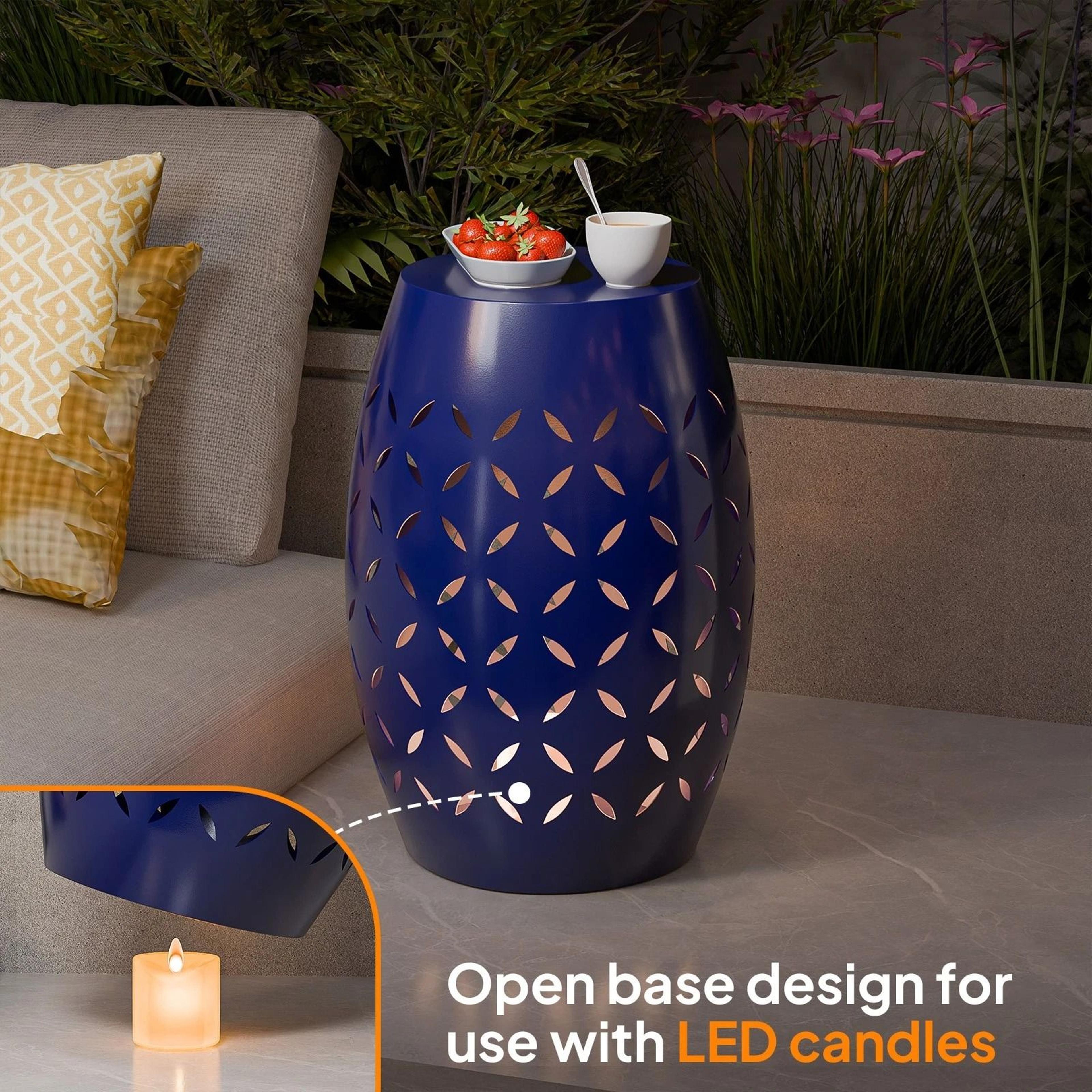 Patio End Table Round Drum Stool Iron AntiRust Metal Side Table For InOutdoor Use 5