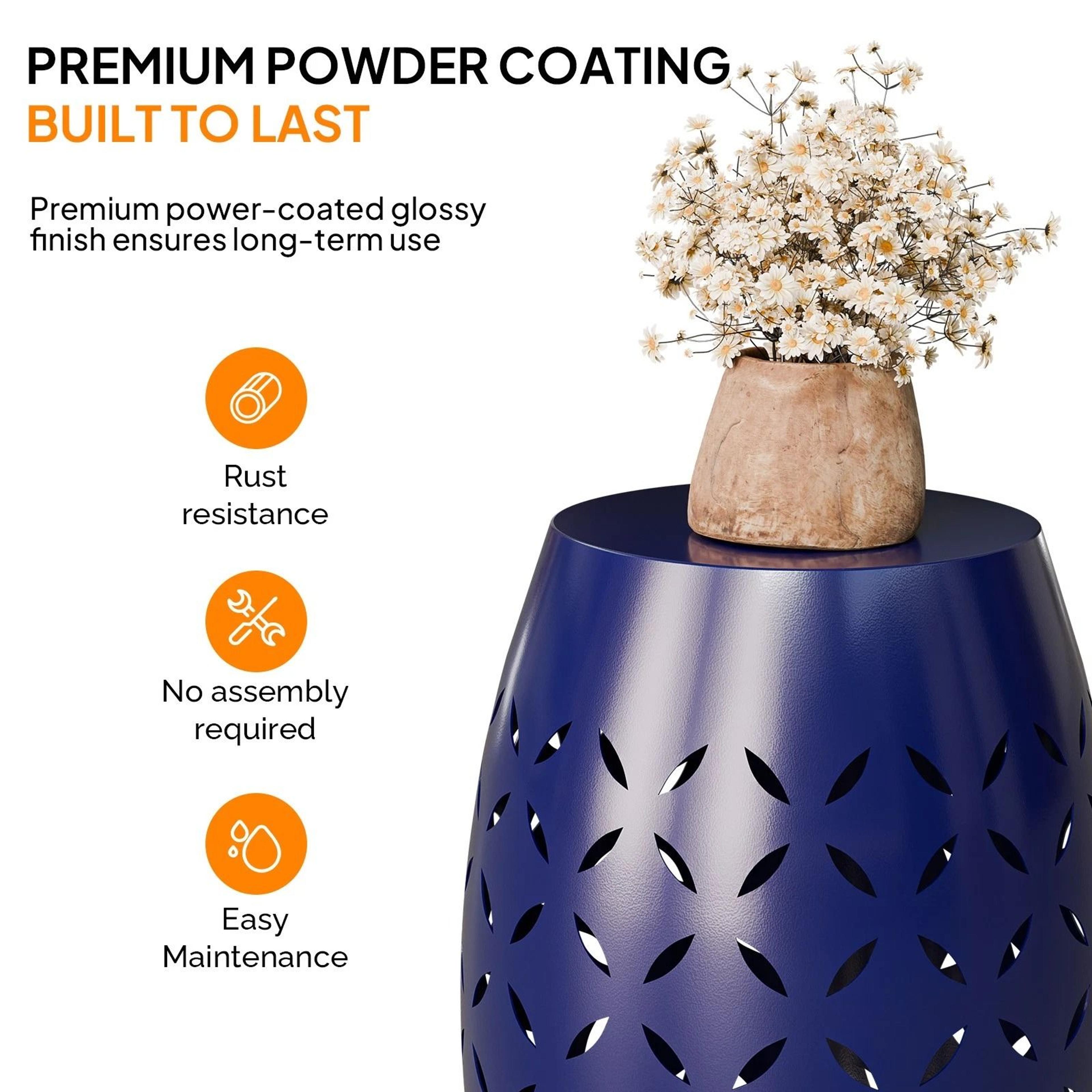 Patio End Table Round Drum Stool Iron AntiRust Metal Side Table For InOutdoor Use 3