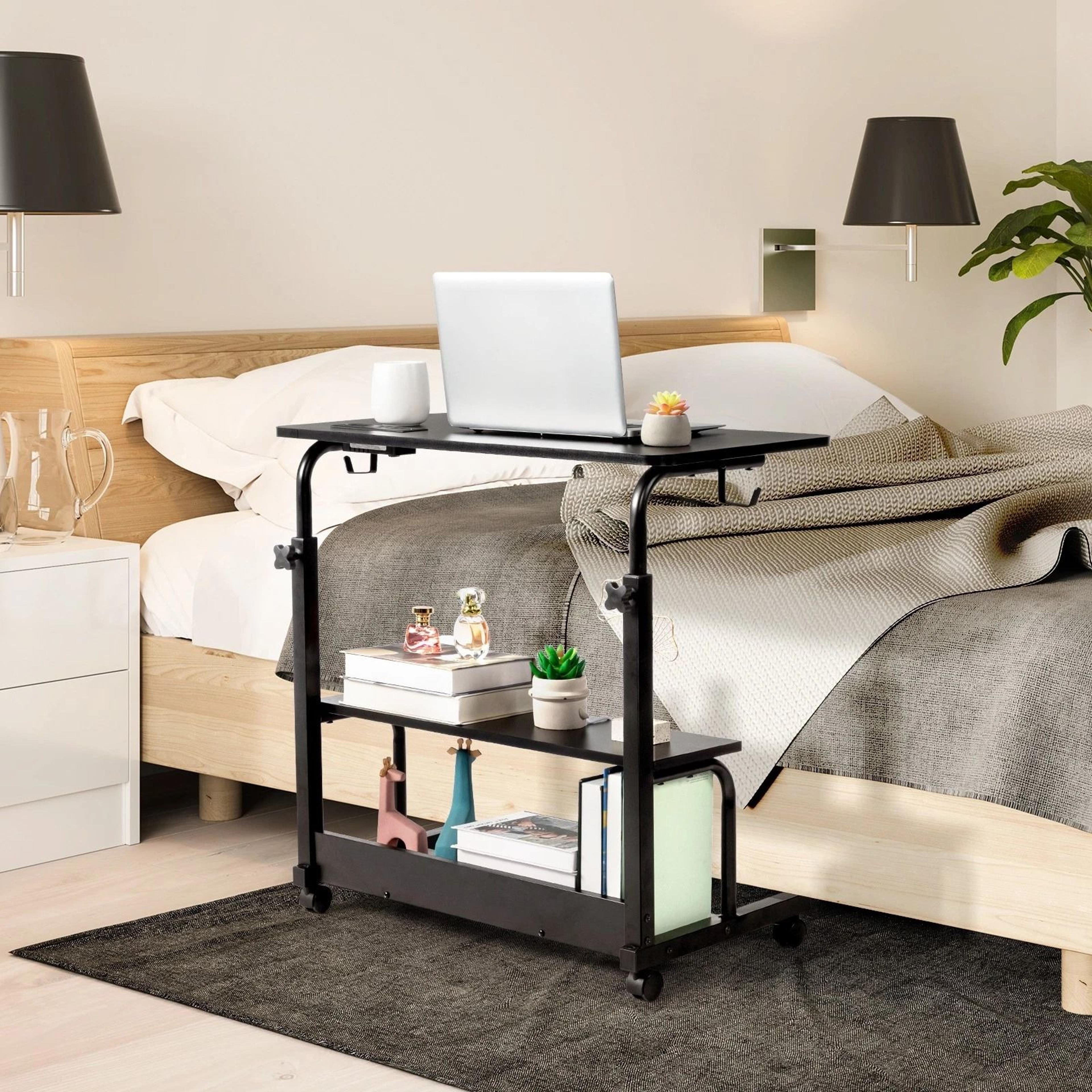 Hospital Bed Table With Holder Adjustable Overbed Rolling Laptop Desk Stand  Ideal For Home  Medica 0