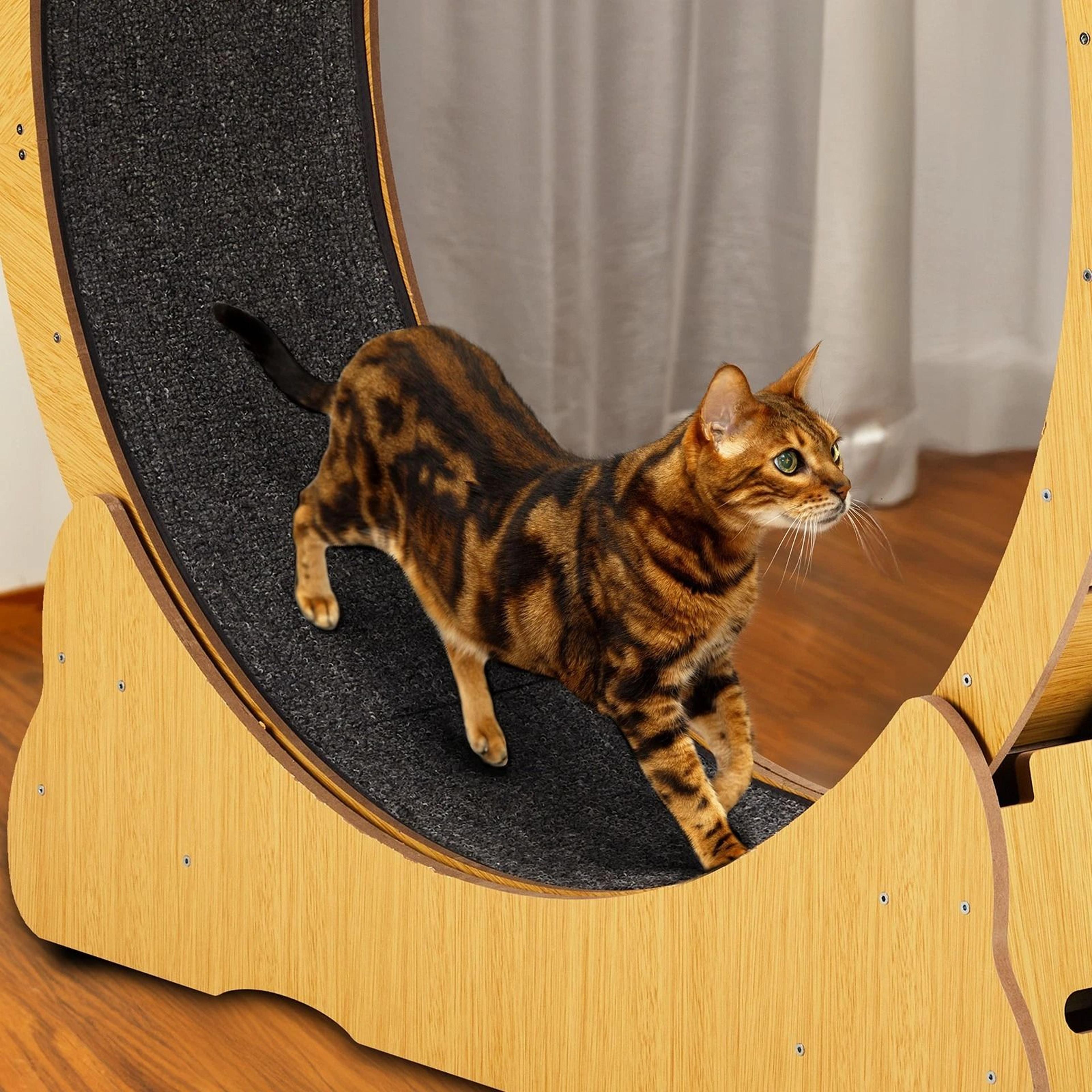Natural Wood Portable Cat Running Treadmill Indoor Exerciser Wheel Toy For Cats And Kittens 7