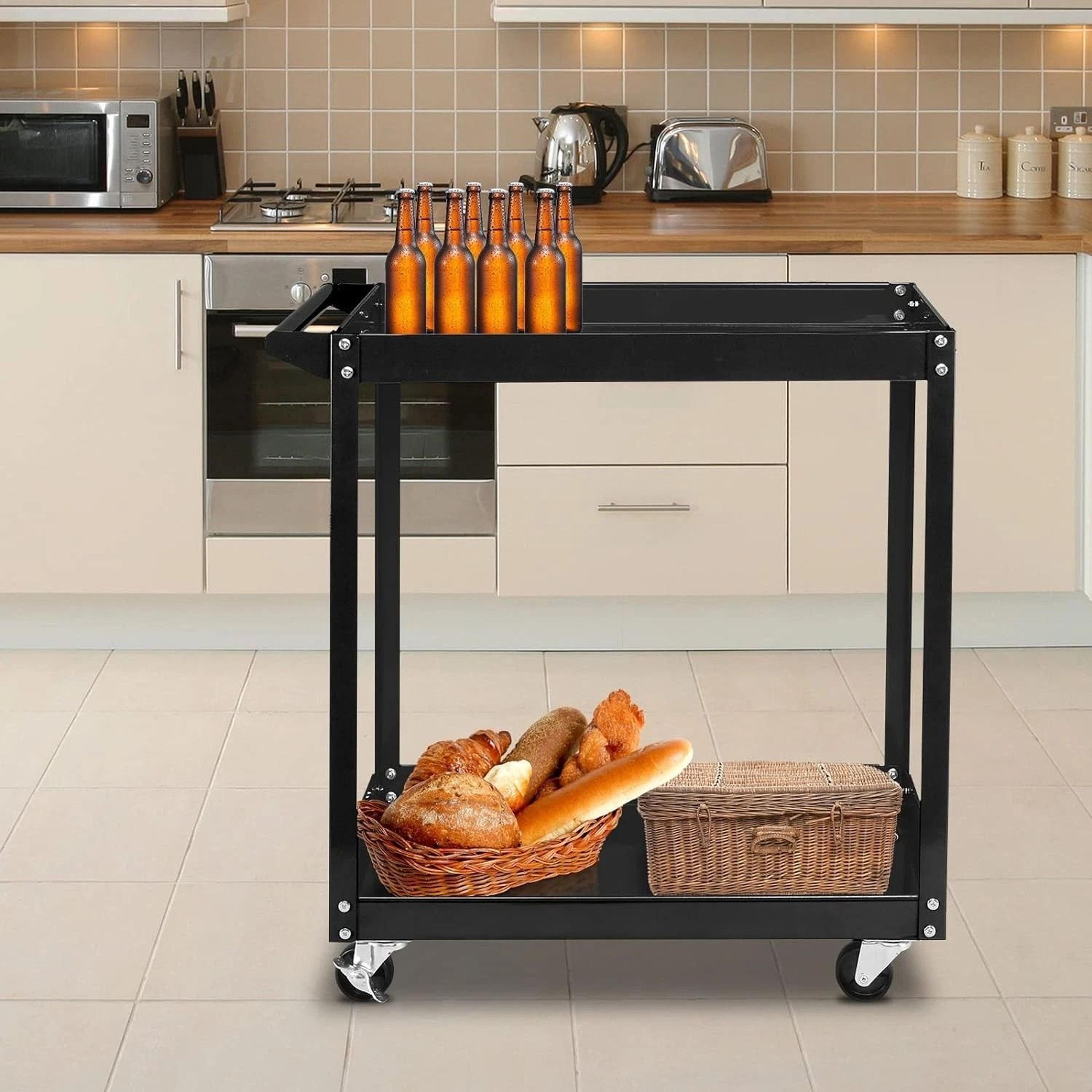 industrial service cart black, shelf steel utility cart, tool storage organizer for easy mobility and organization