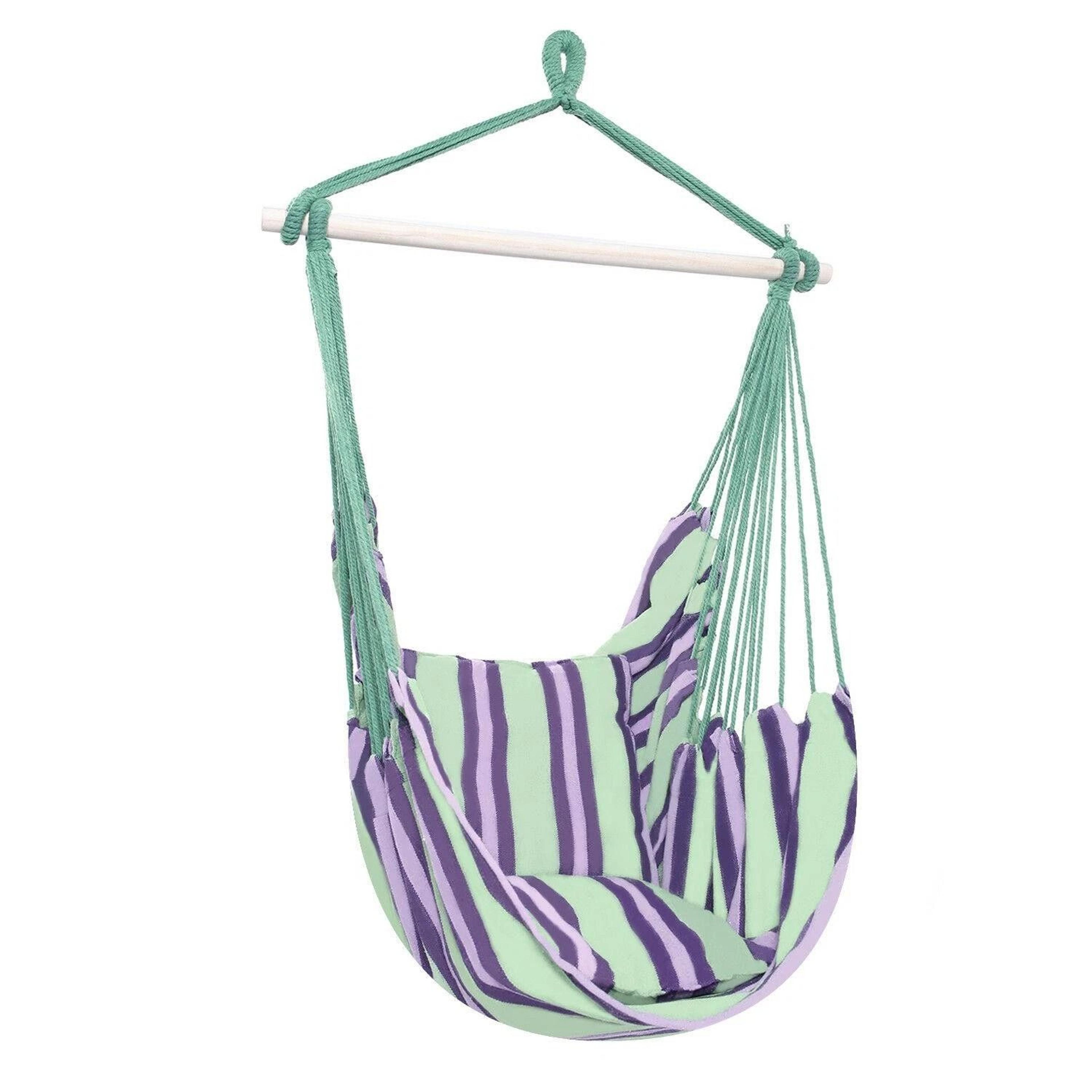 Green Distinctive Cotton Canvas Hanging Rope Chair Comfortable Pillows For Indoor  Outdoor Relaxing 6