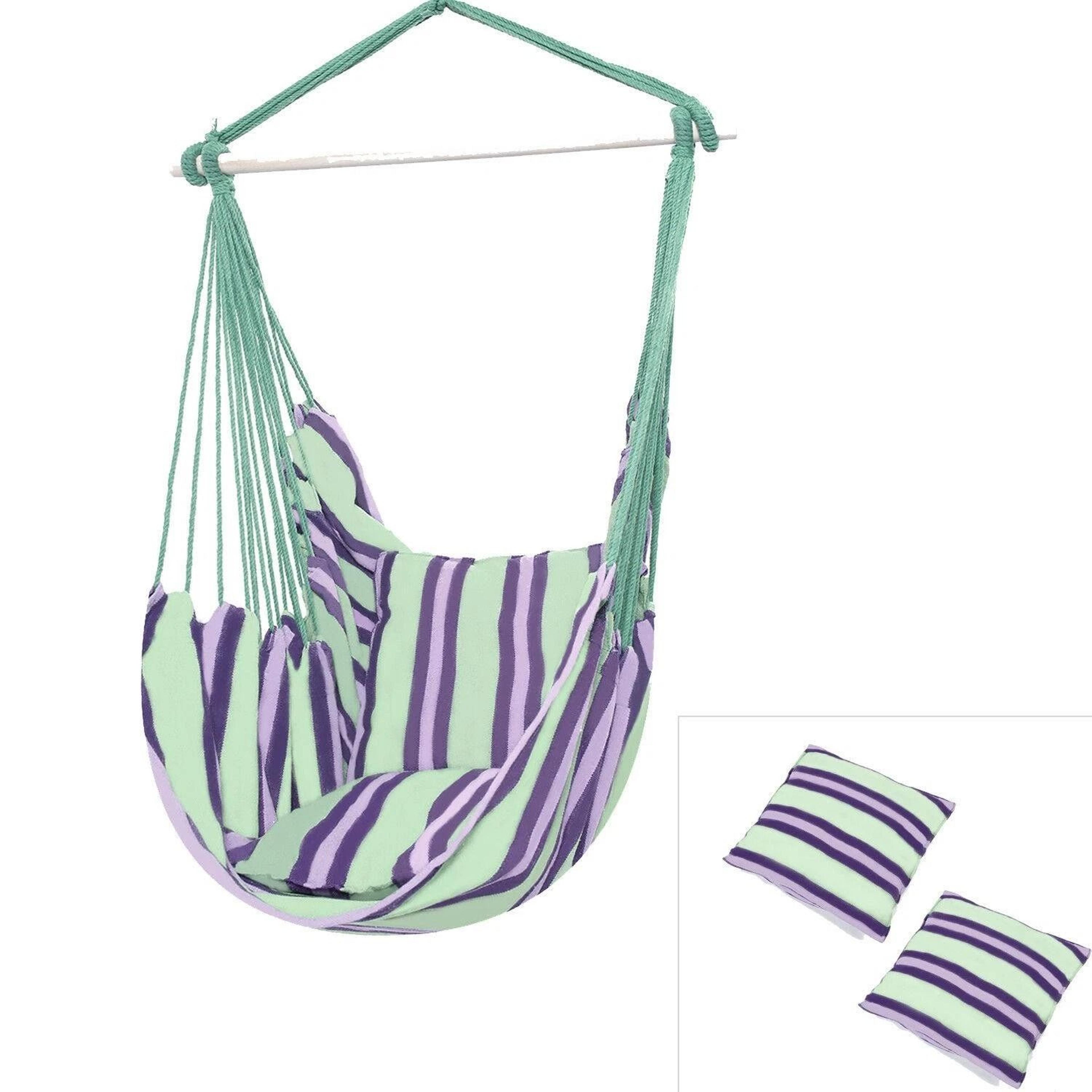 Green Distinctive Cotton Canvas Hanging Rope Chair Comfortable Pillows For Indoor  Outdoor Relaxing 7