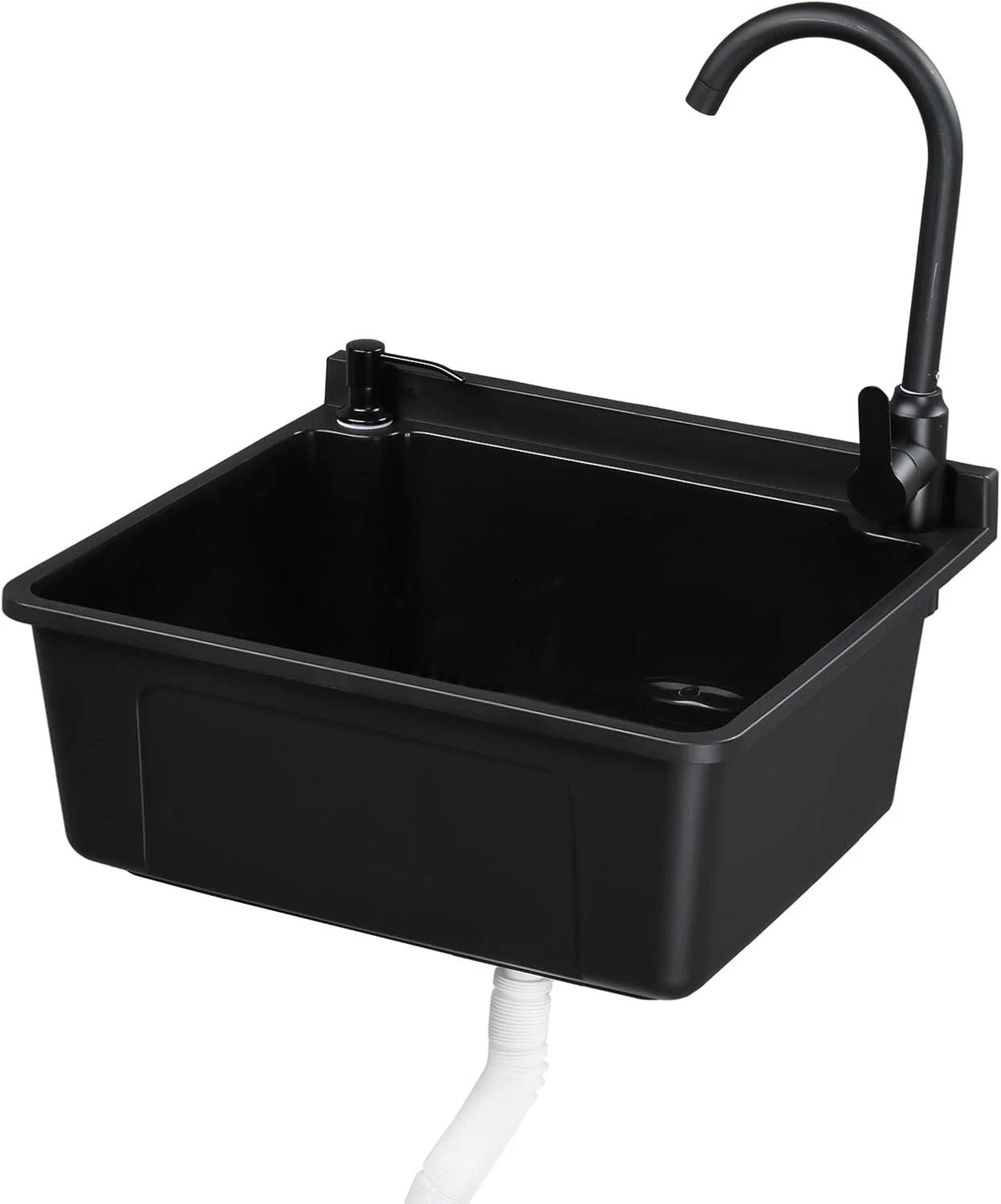 Plastic WallMounted Utility Sink With HotCold Faucet Save Space WhiteBlack 11