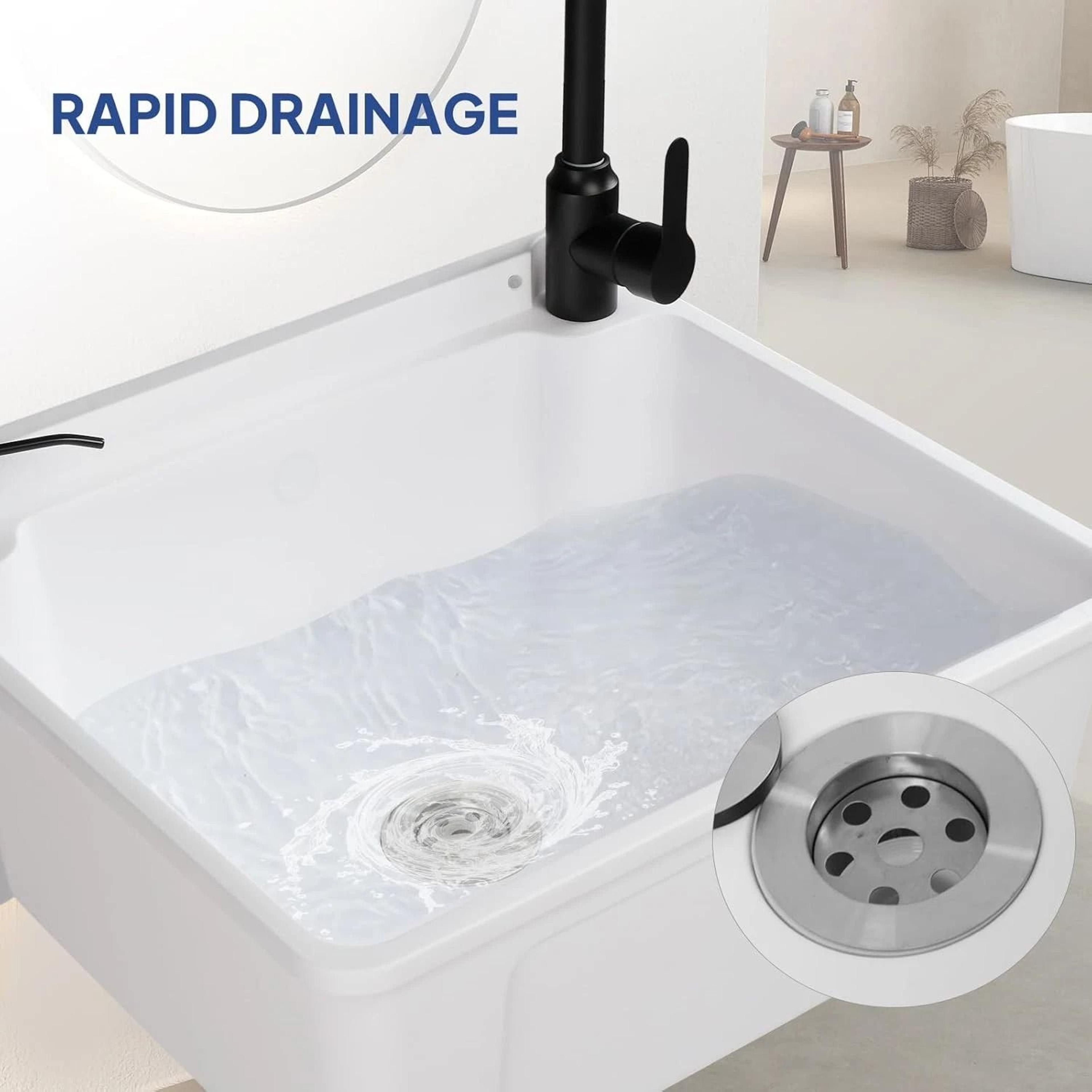 Plastic WallMounted Utility Sink With HotCold Faucet Save Space WhiteBlack 5