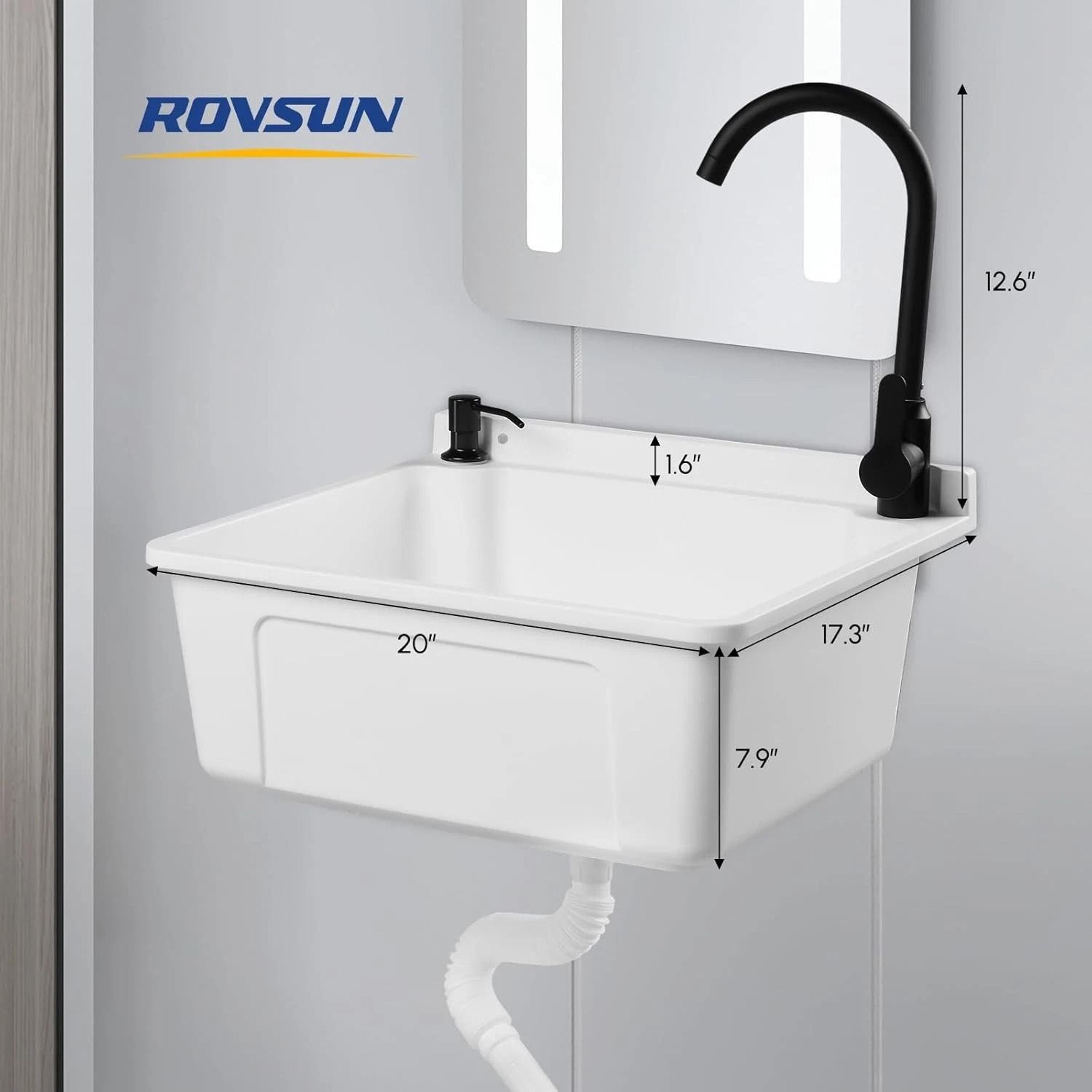 Plastic WallMounted Utility Sink With HotCold Faucet Save Space WhiteBlack 8