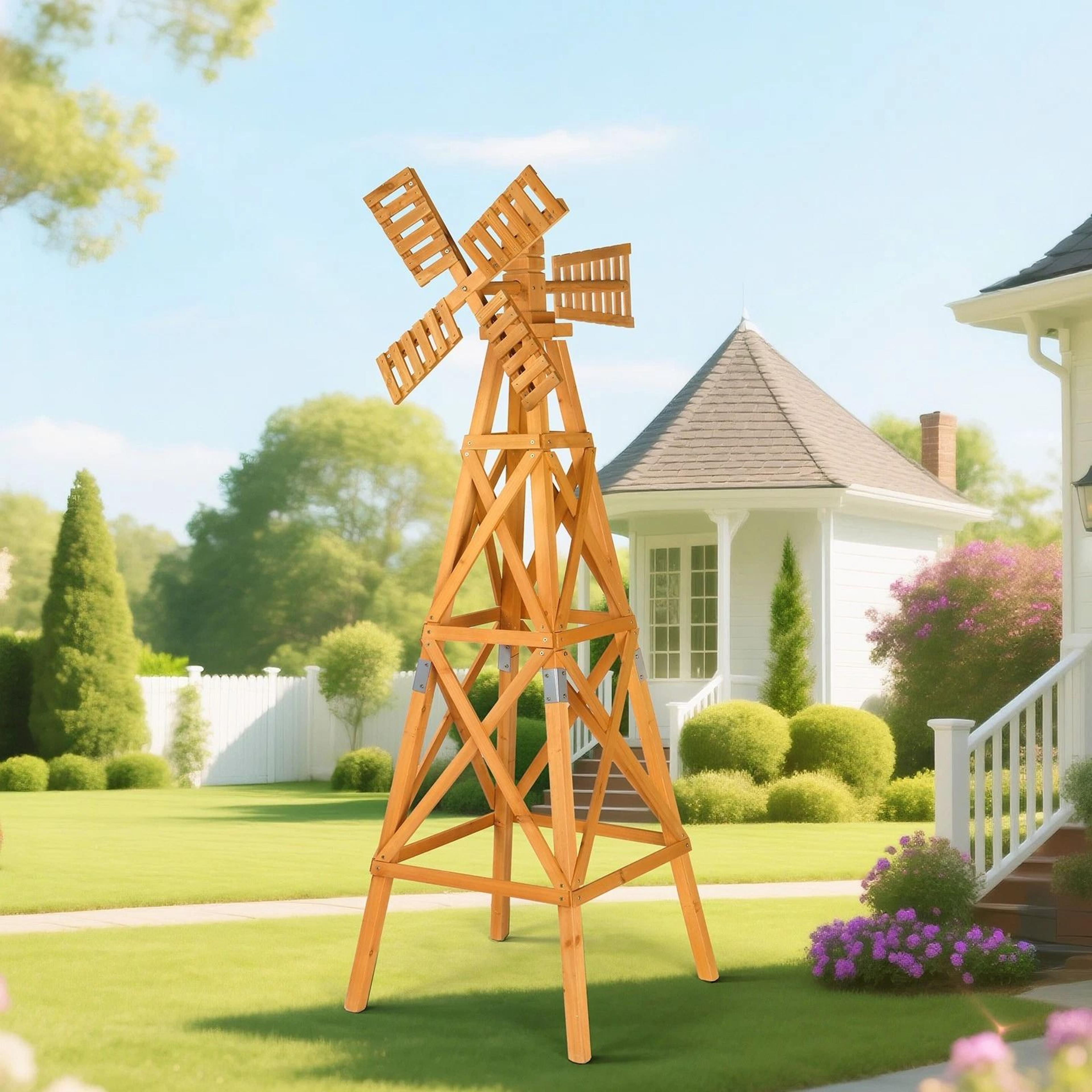 Garden 2Layer CrossJointed Wooden Windmill Weathervane With Head Backyard Decor 2
