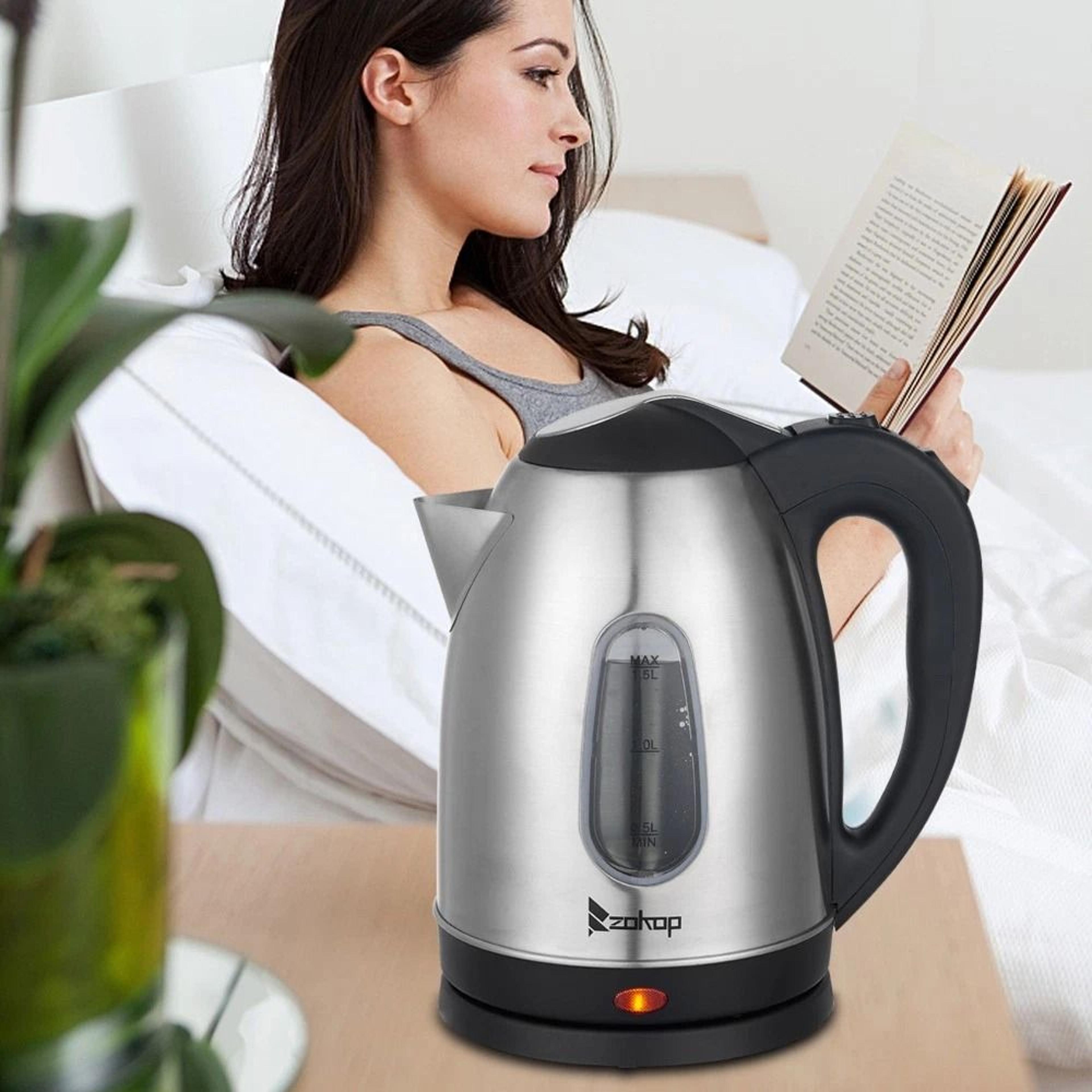 stainless steel double wall electric water kettle, tea coffee pot, ideal for fast boiling