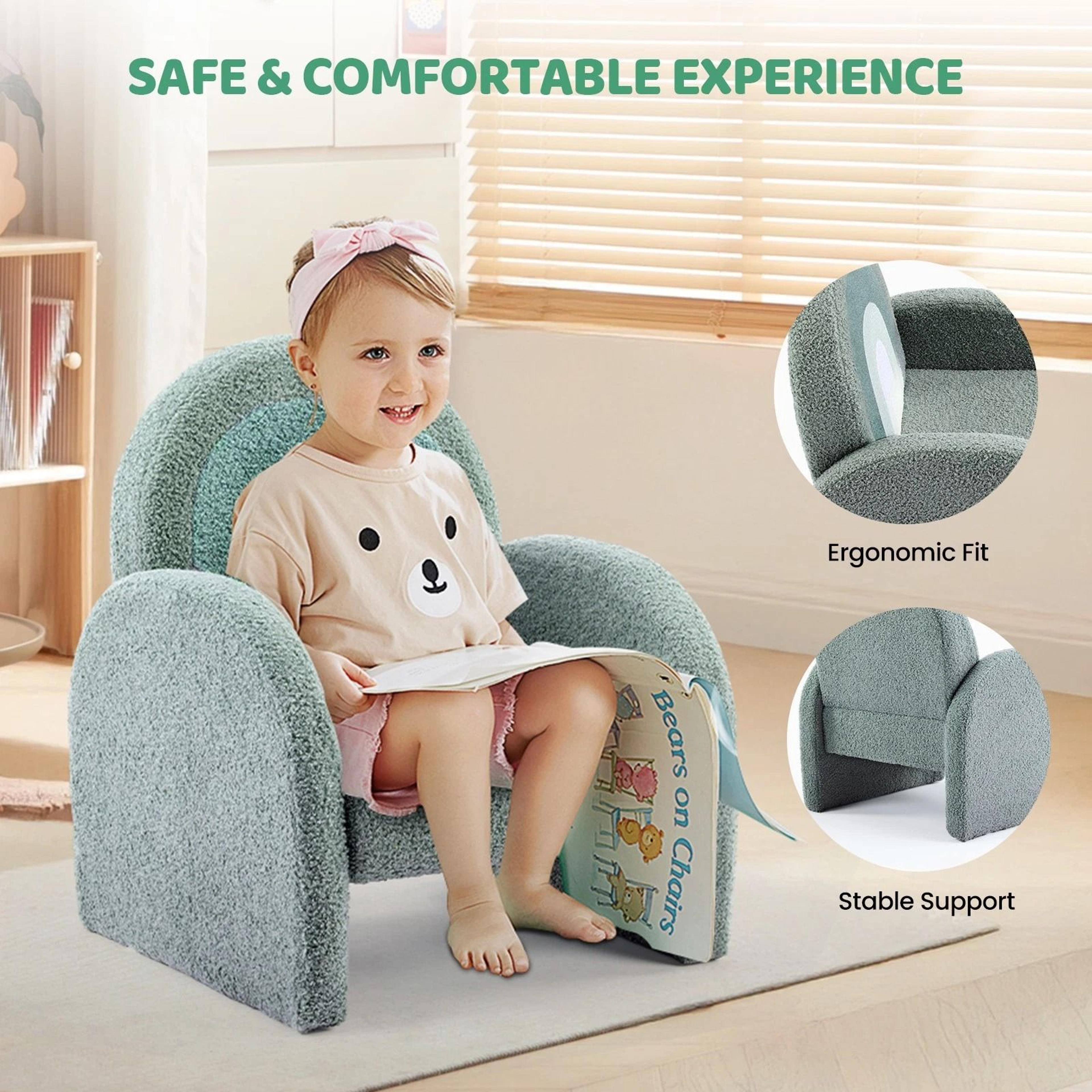 AntiTip Toddler Sofa For Playroom Teddy Fleece Kids Chair With Solid Wood Legs 2