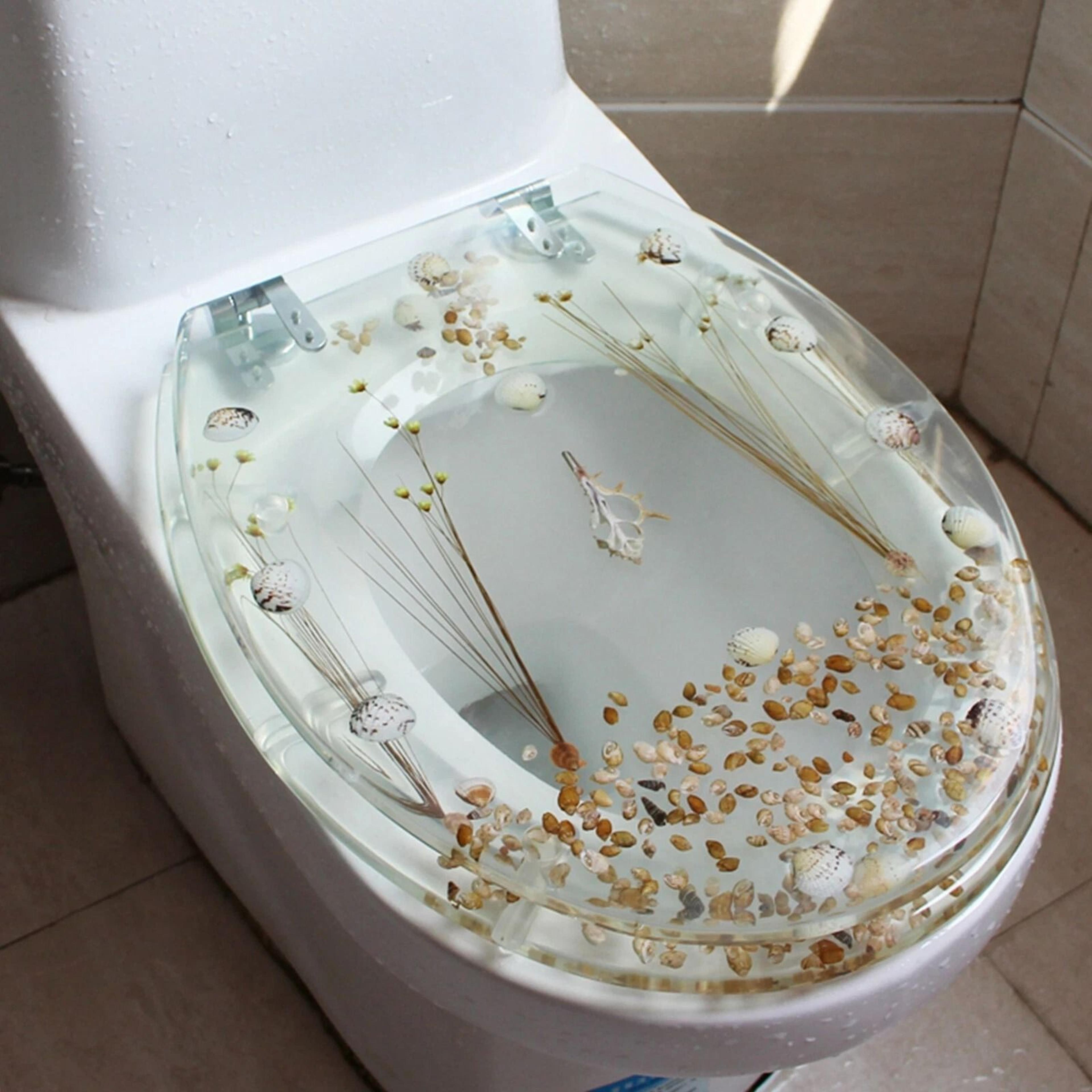 resin sea shell toilet seat, silver hinges, utype shell decor for bathroom