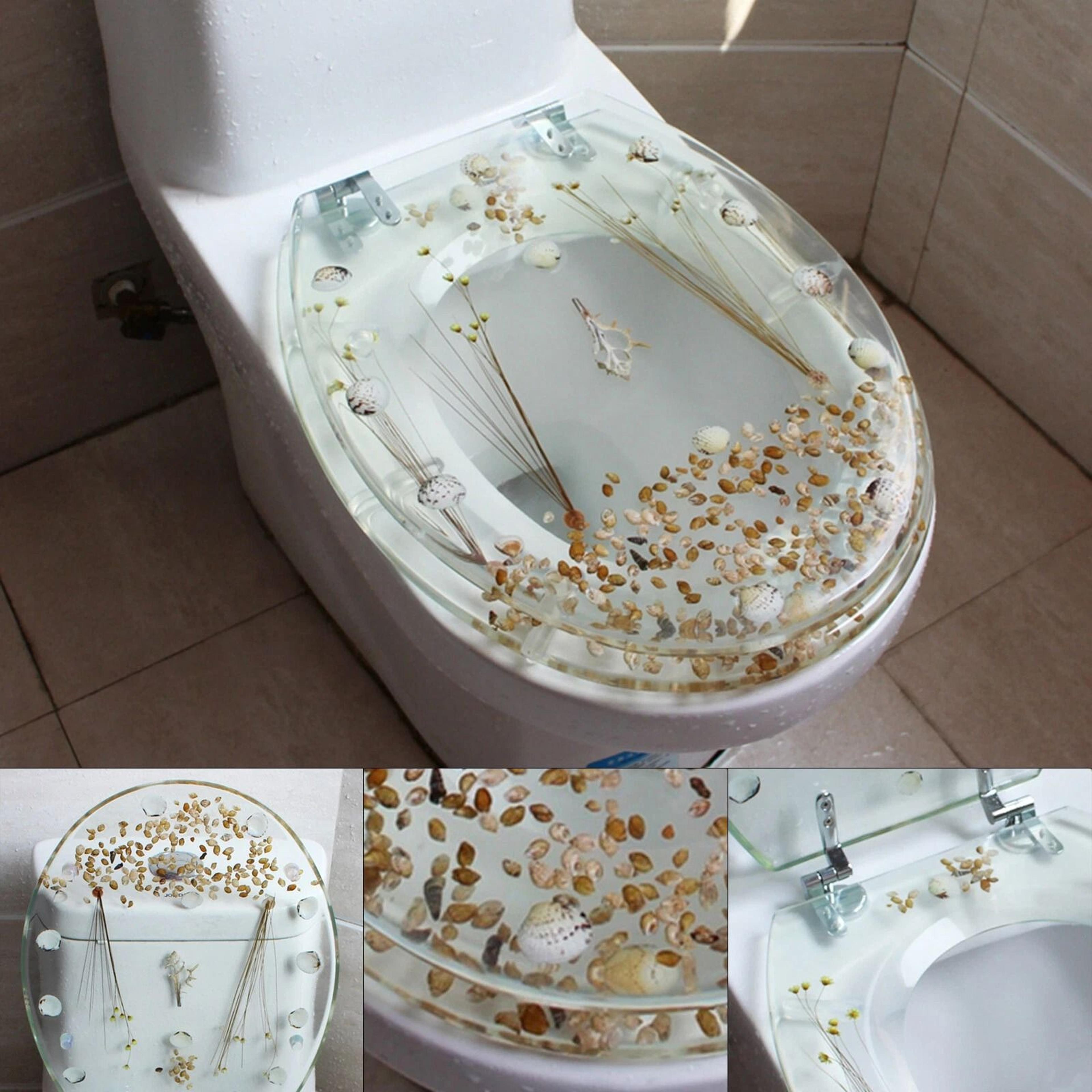 Resin Sea Shell Toilet Seat Silver Hinges UType Shell Decor For Bathroom 2