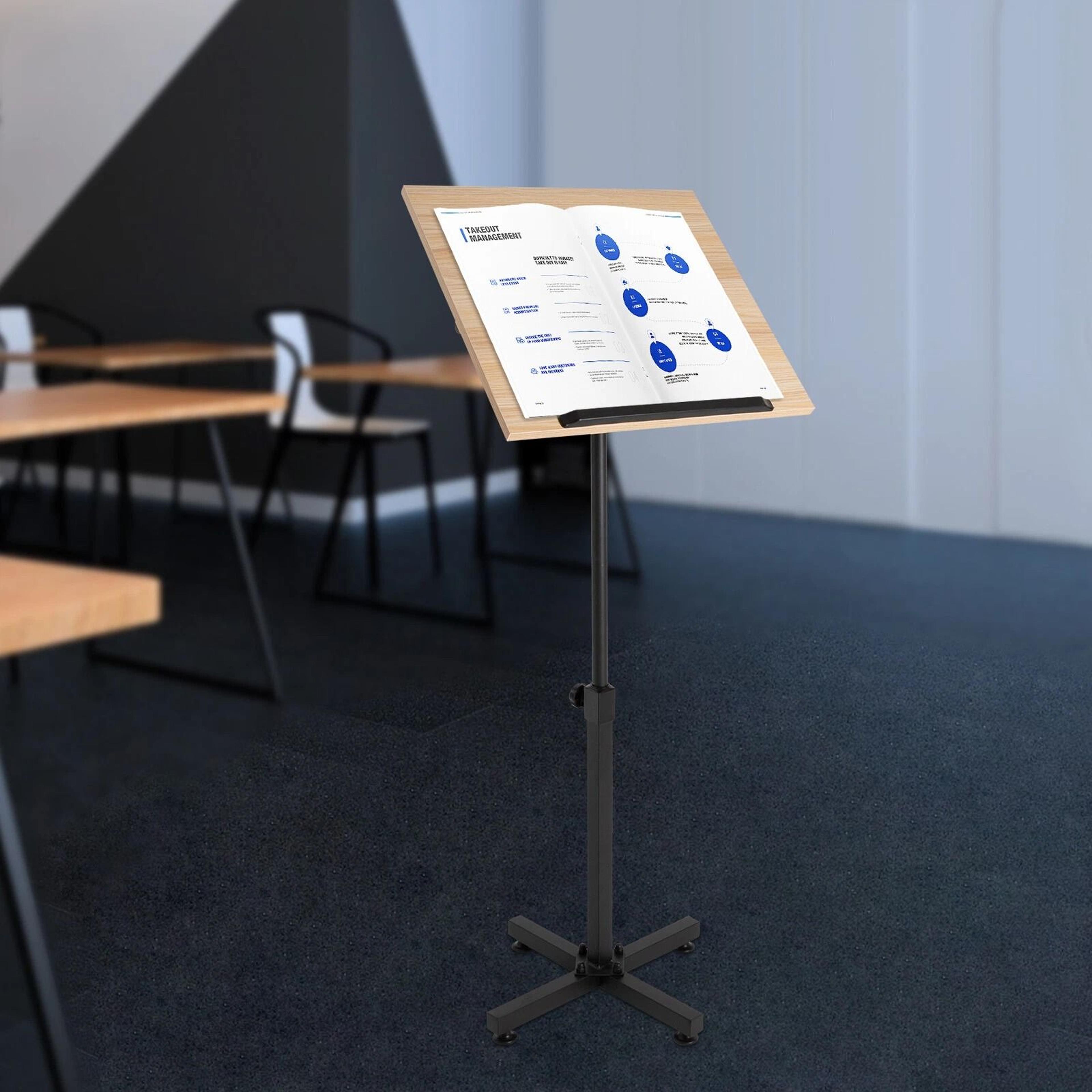Tilting Brown Podium Stand Lectern Conference Pulpit Tablet Laptop Table 7