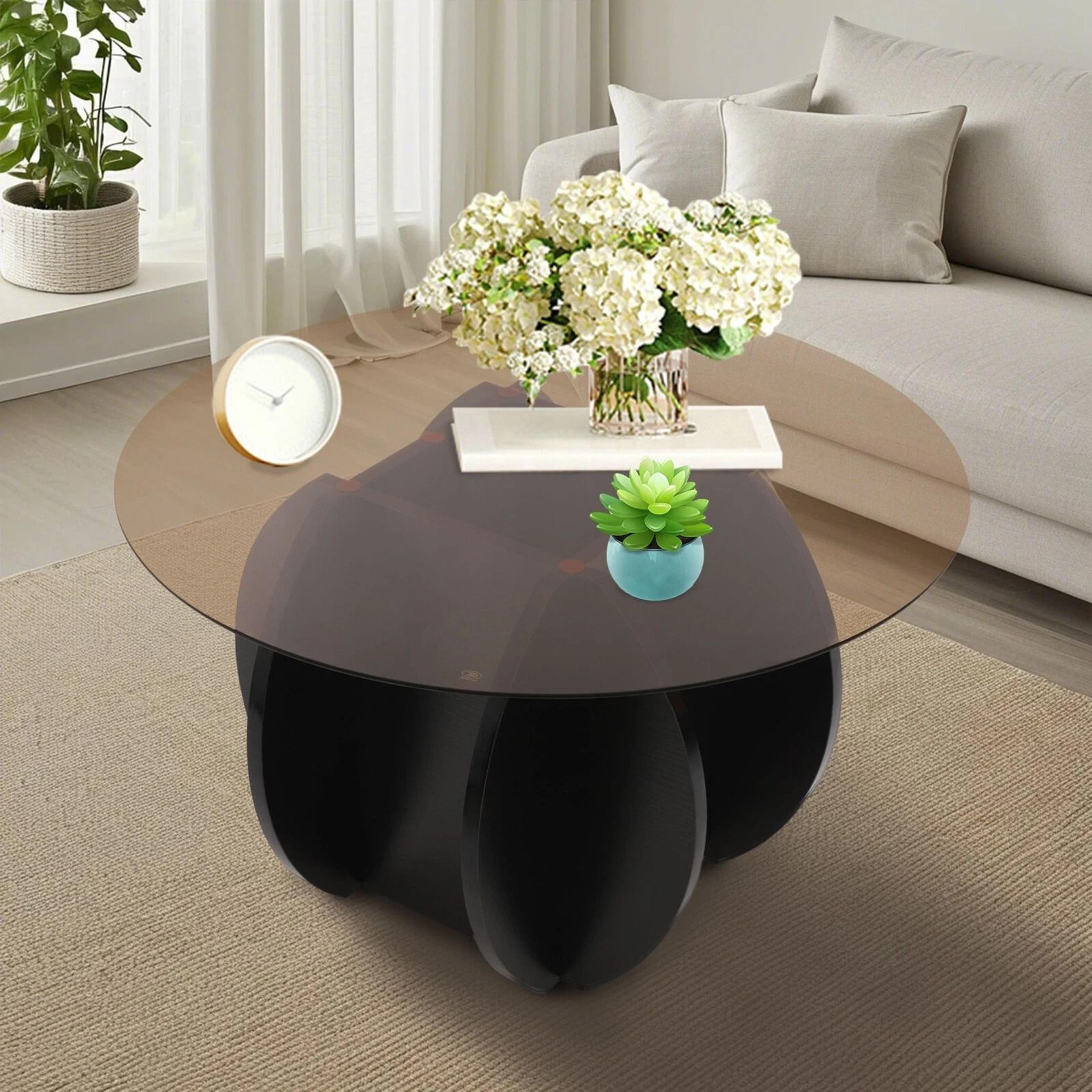 Unique Circle Center Table With Wood Base Round Glass Tabletop Coffee 6
