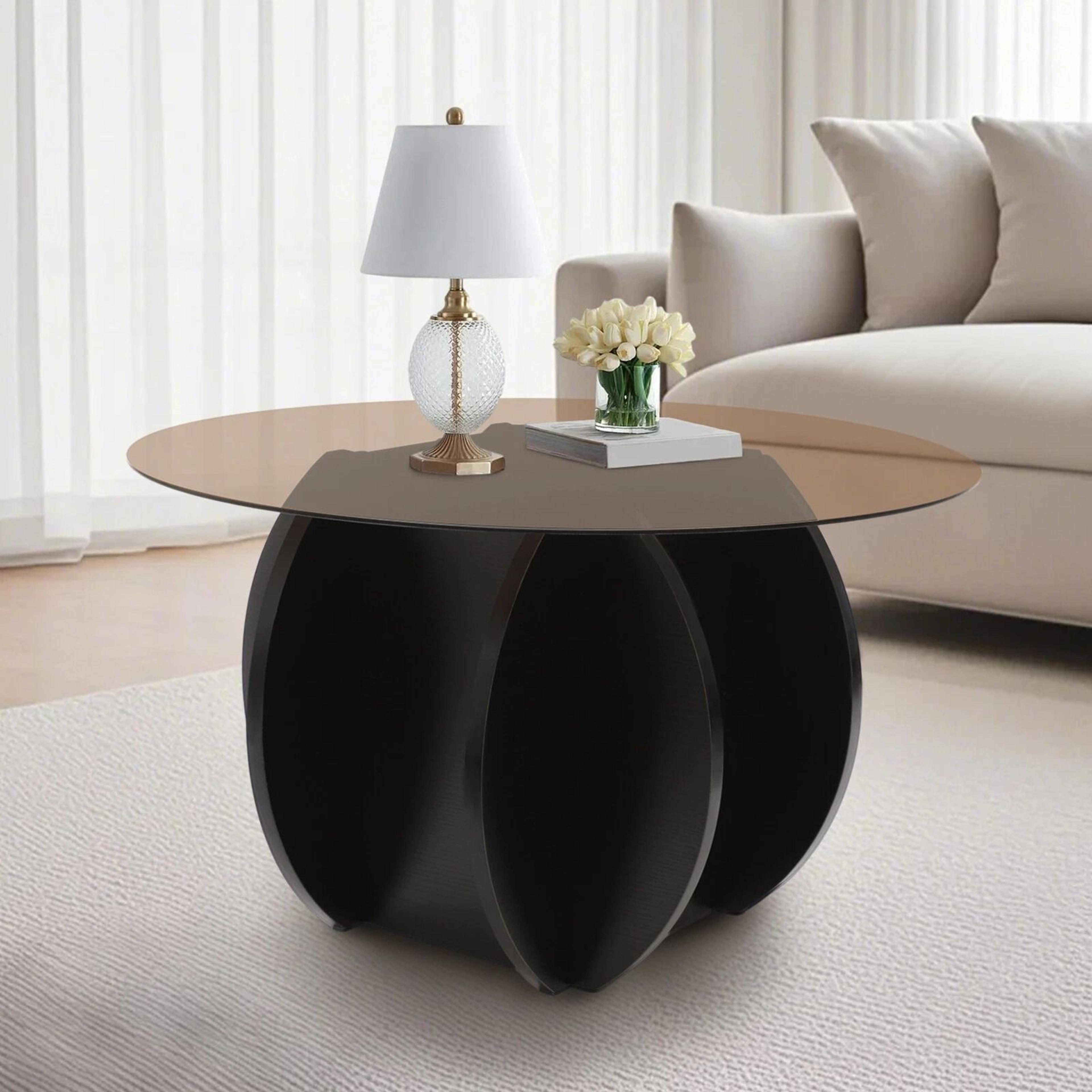 Unique Circle Center Table With Wood Base Round Glass Tabletop Coffee 1