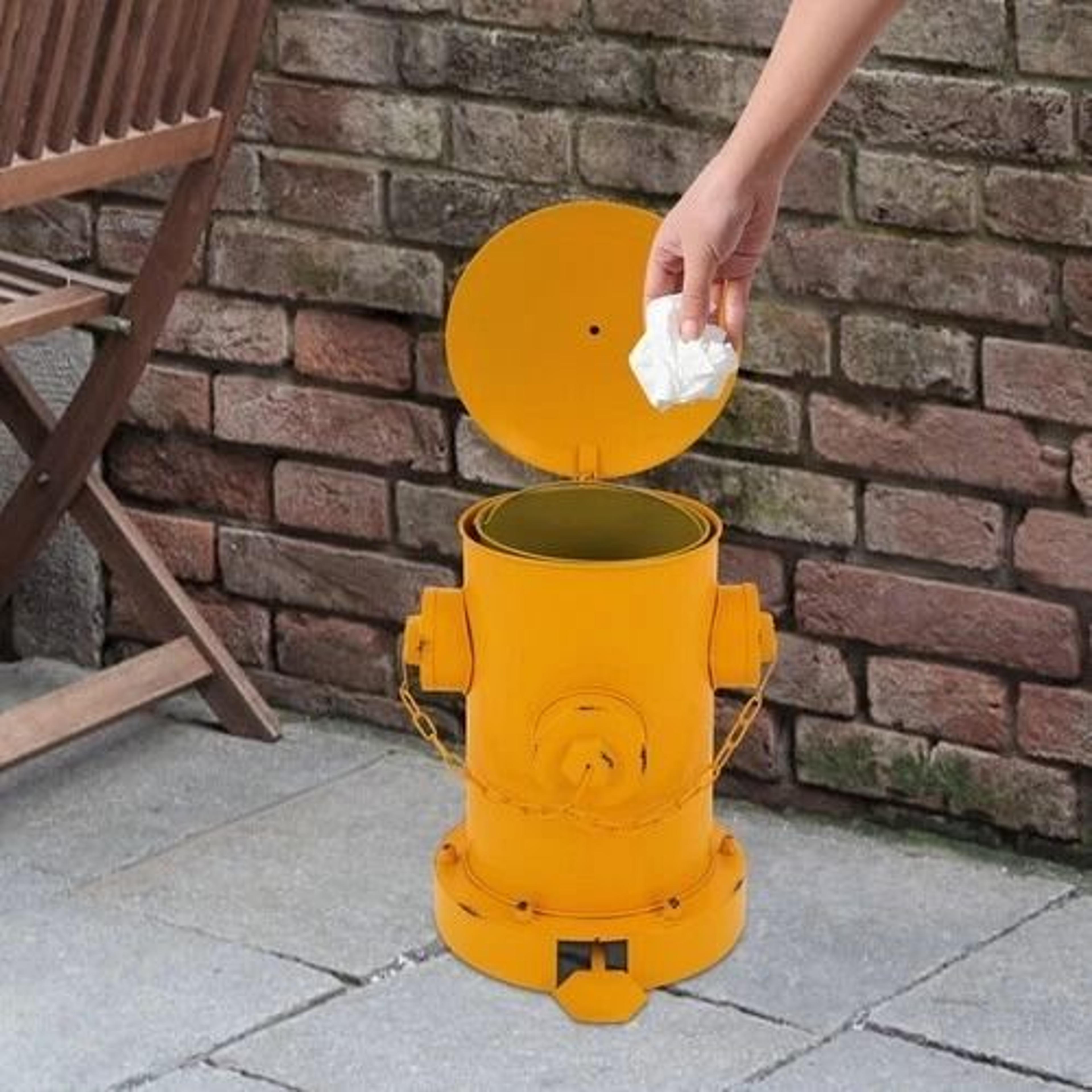 pedal trash can for indoor/outdoor use, retro fire hydrant design, yellow