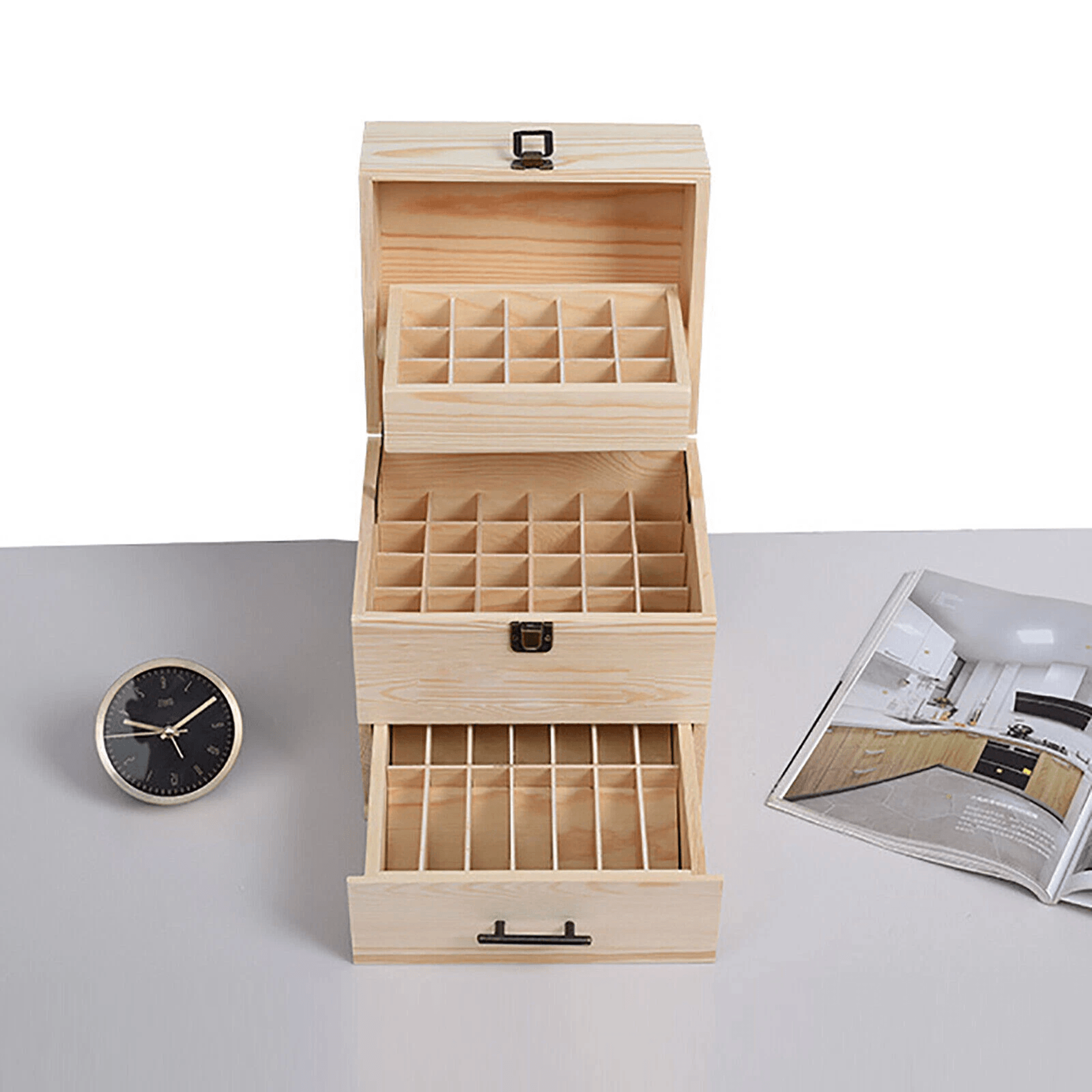Wooden 3 Tiers Essential Oil Container Organizer Display Case 1