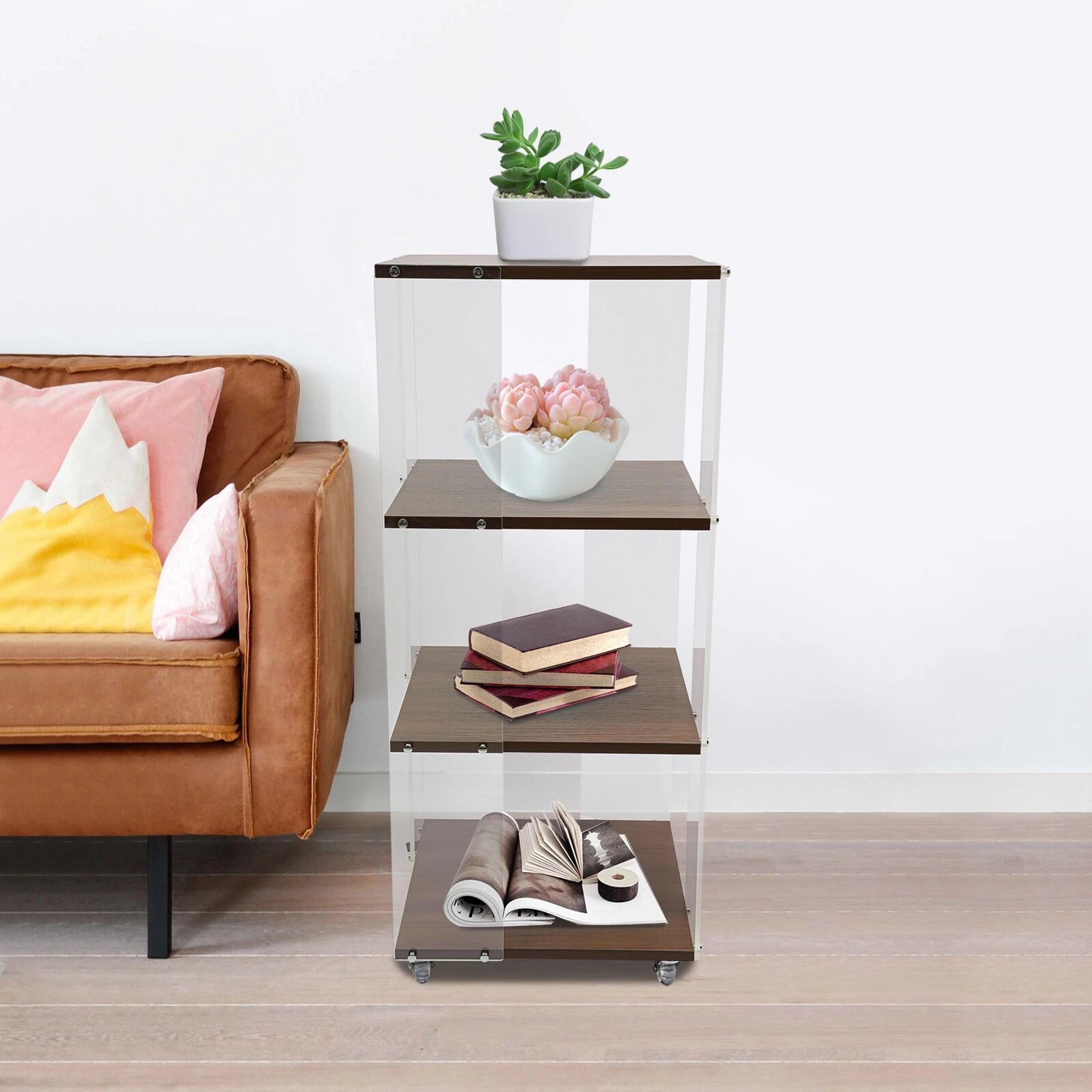3 tiers 360° rotating display bookshelf, standing corner storage rack, modern bookcase