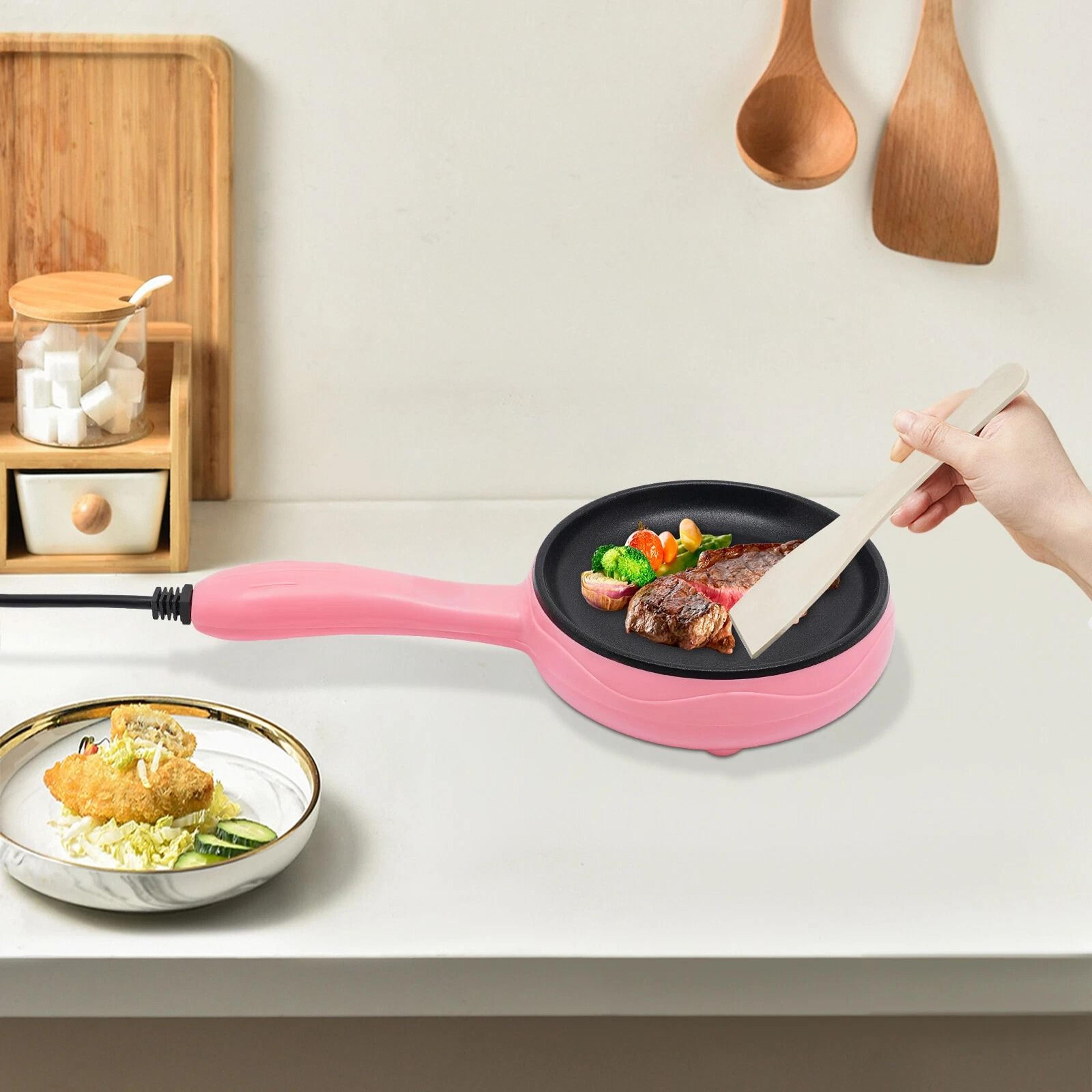 pink mini frying pan, electric cuisine skillet, non-stick electric skillet