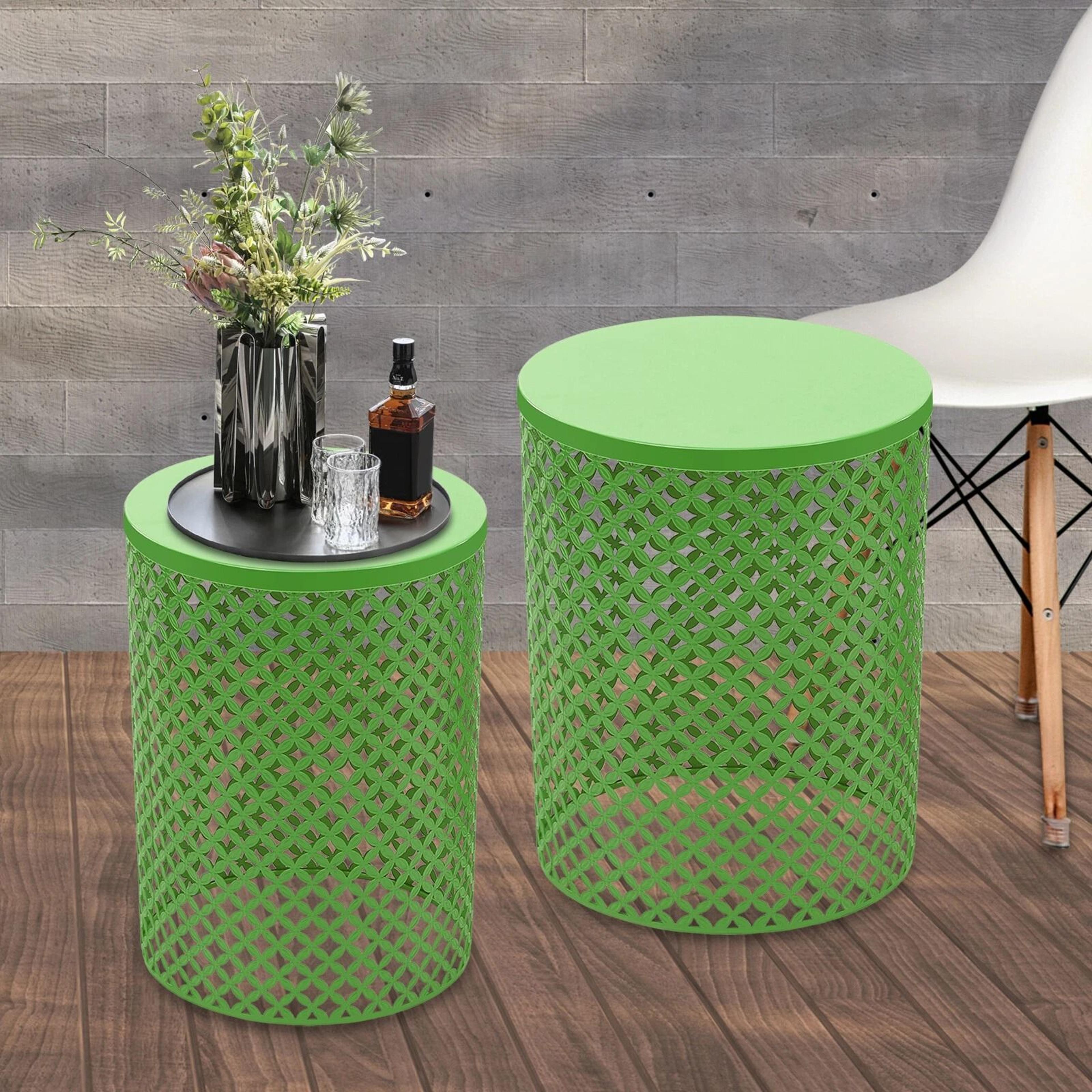 Accent Table With Modern Openwork Pattern Green Side Table Metal Frame 9