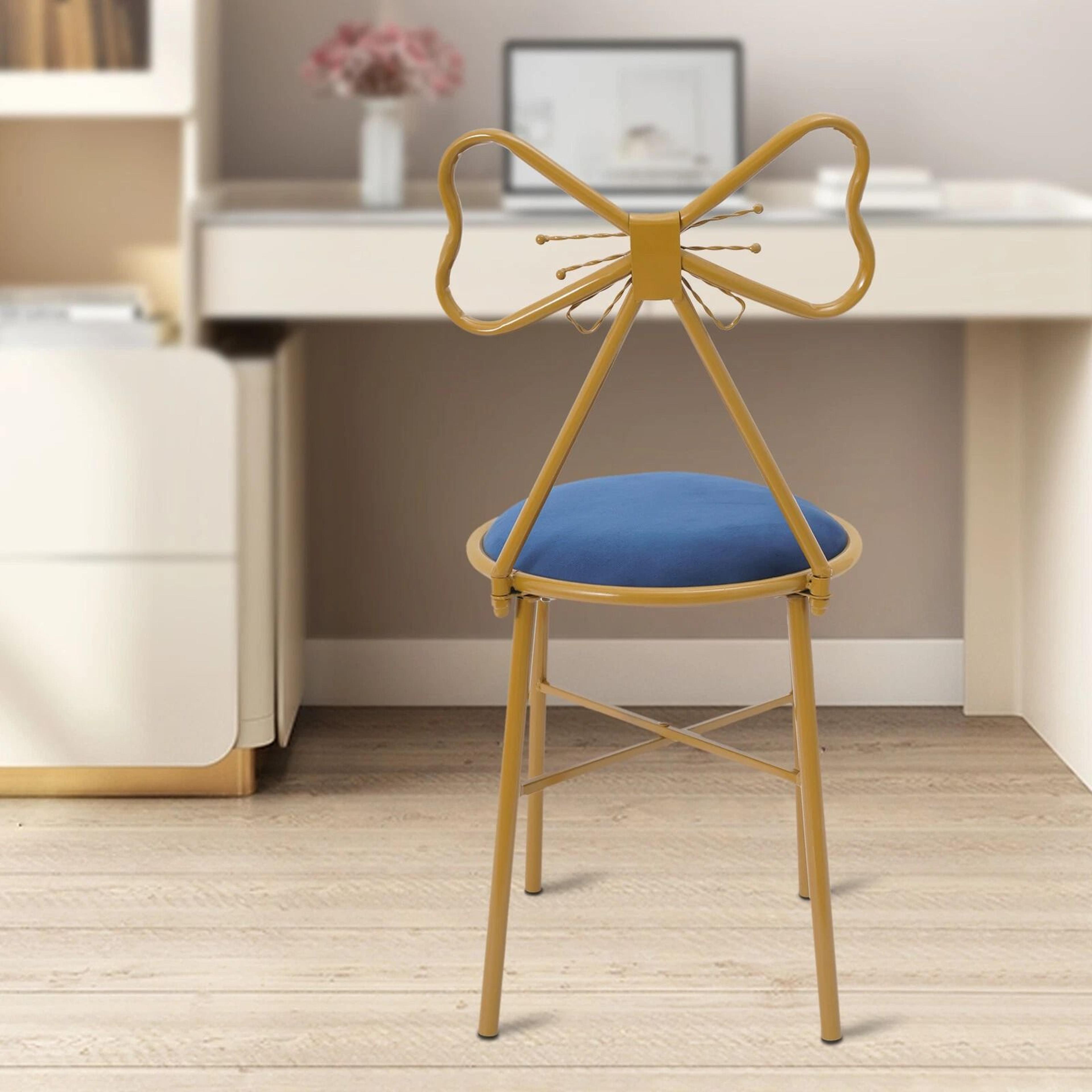velvet backrest chair - elegant butterfly vanity & dining stool
