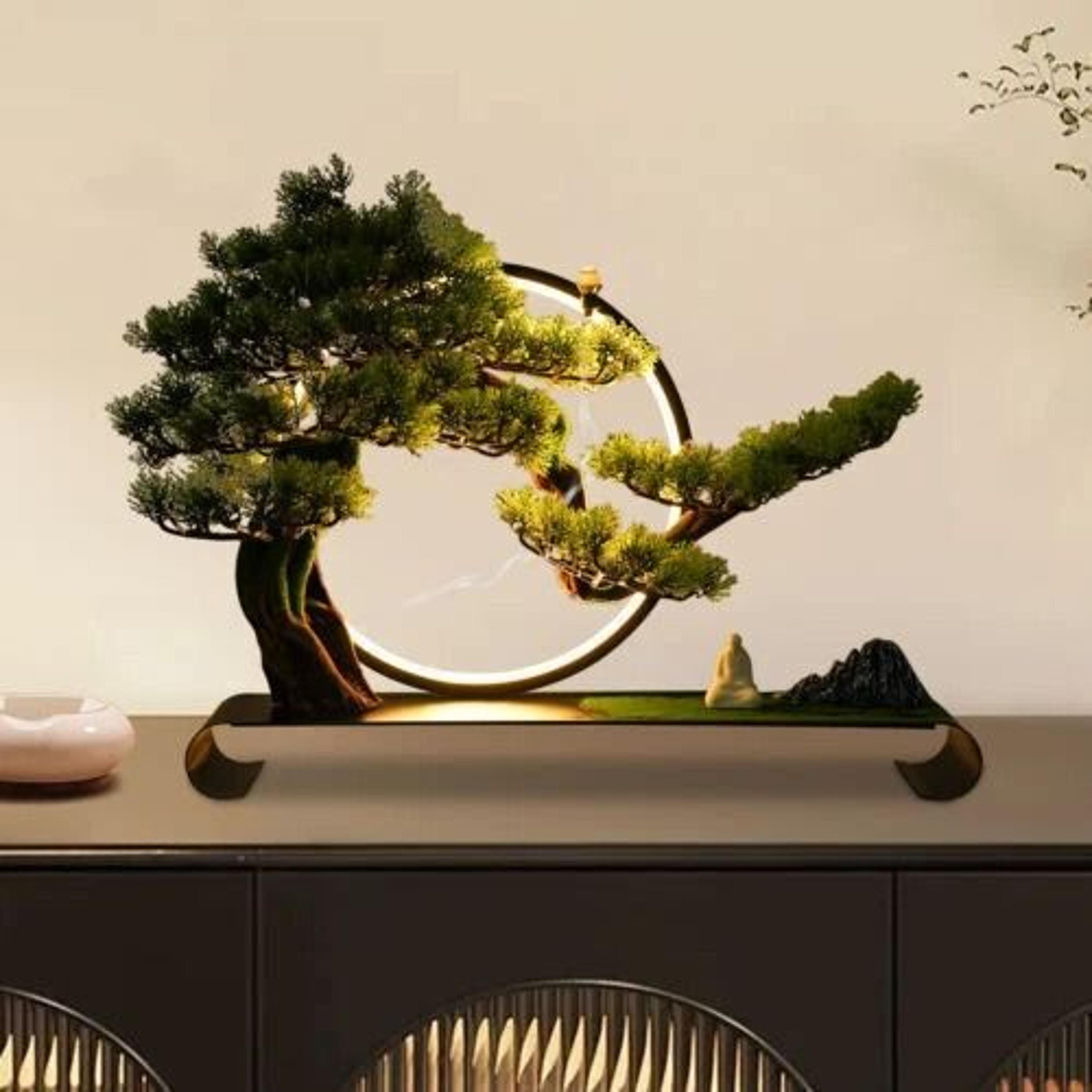 backflow incense zen artificial pine tree with lamp rings decoration, 110v for home meditation ambiance