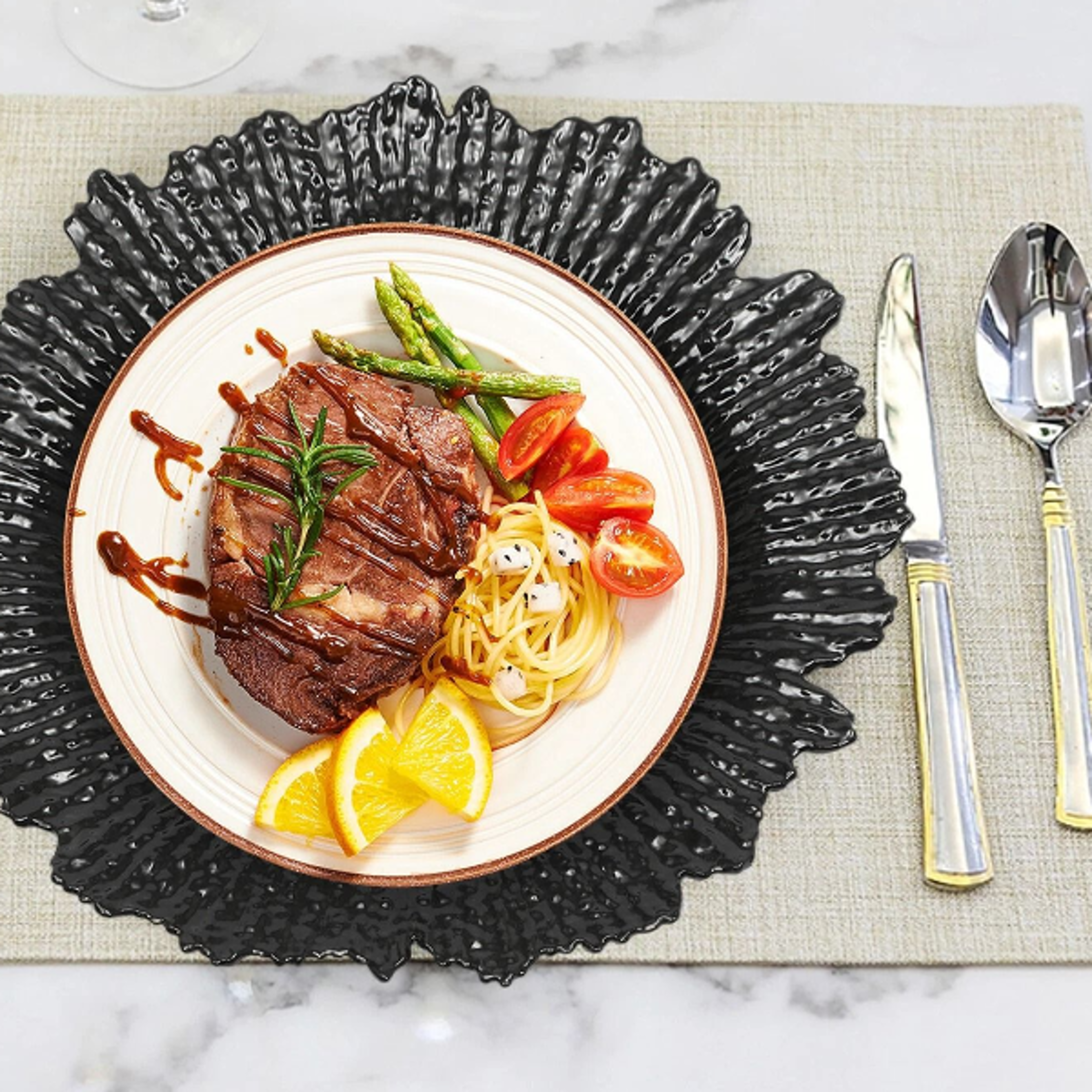 round plastic reef plates, modern charger plates, dinner plates