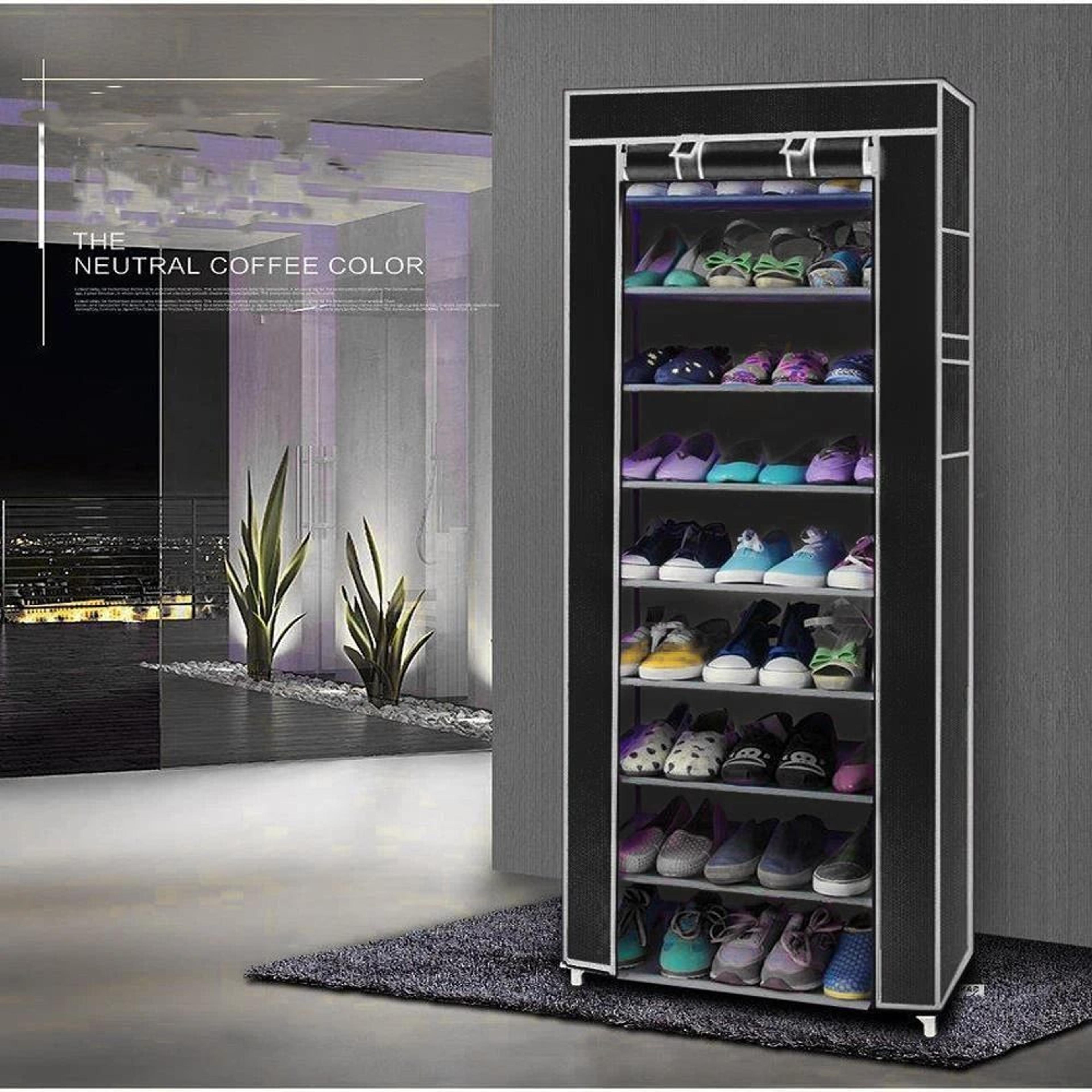 9 Tier Shoe Rack Shelf Black Closet Cabinet With Cover Standing Storage 1