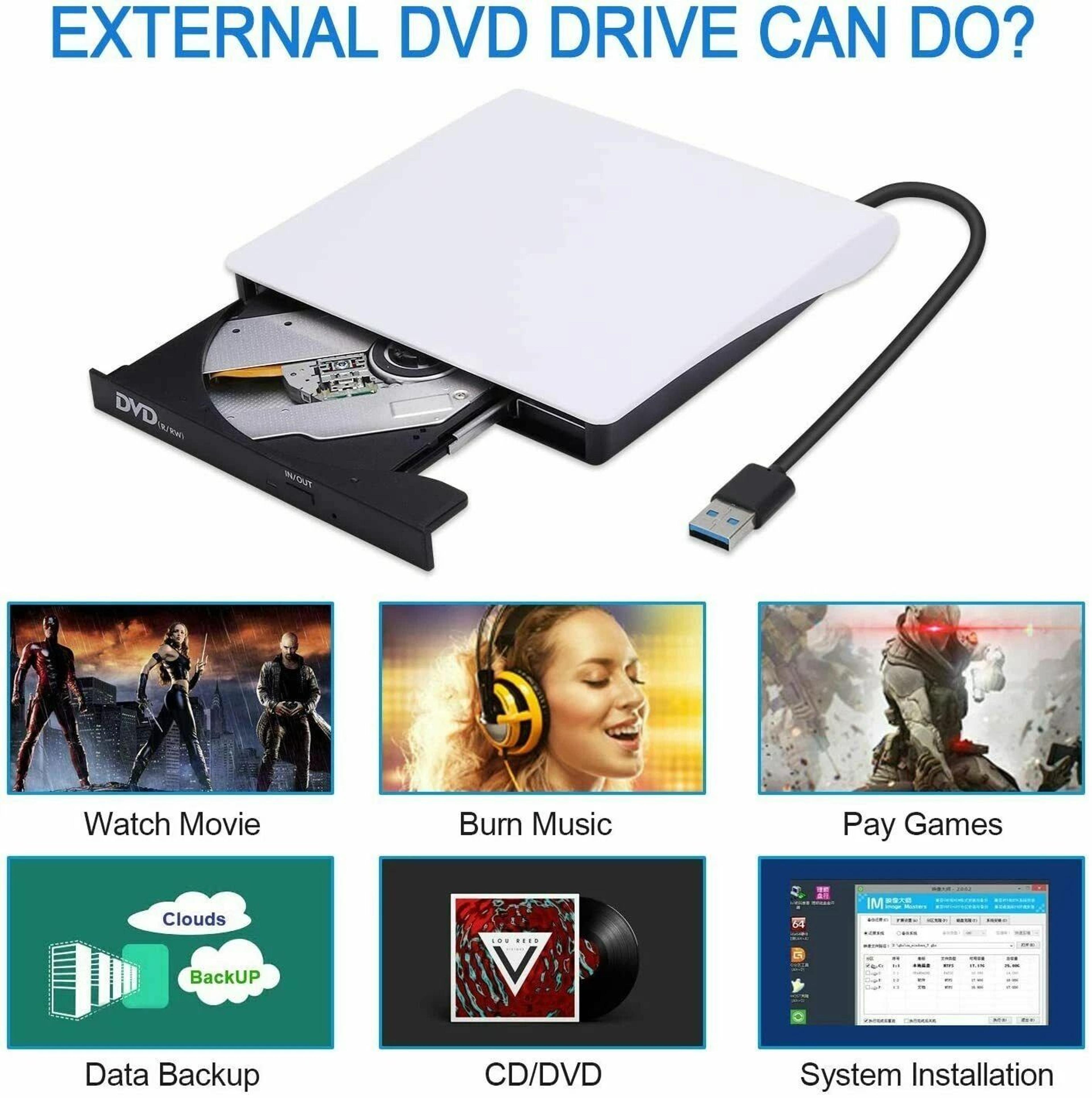 USB Slim External CD DVD Drive Burner Writer For Laptop Mac PC 2