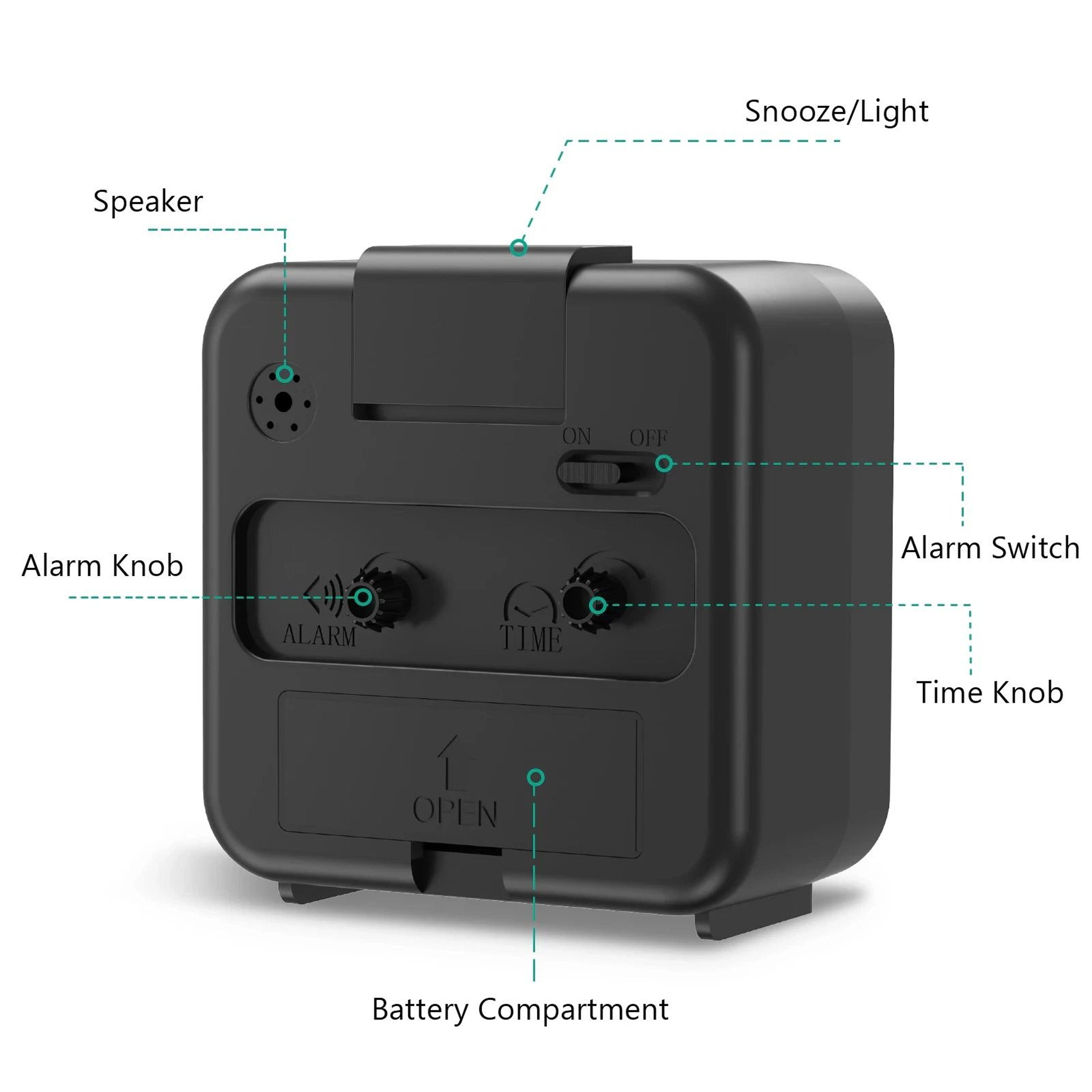 Battery Powered LED Desk Alarm Clock With Nightlight Snooze Quiet NonTicking Design For Bedroom 3