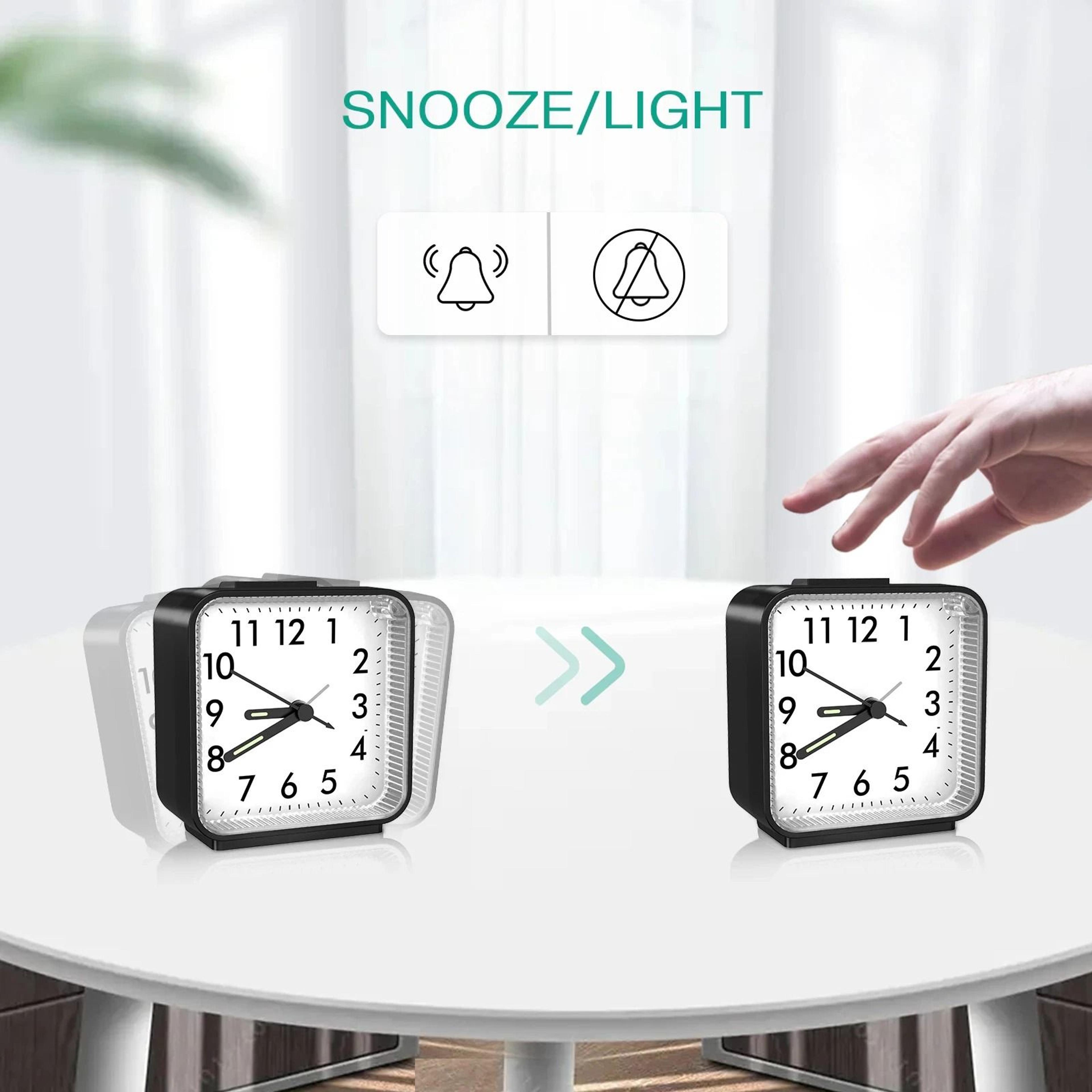 Battery Powered LED Desk Alarm Clock With Nightlight Snooze Quiet NonTicking Design For Bedroom 4