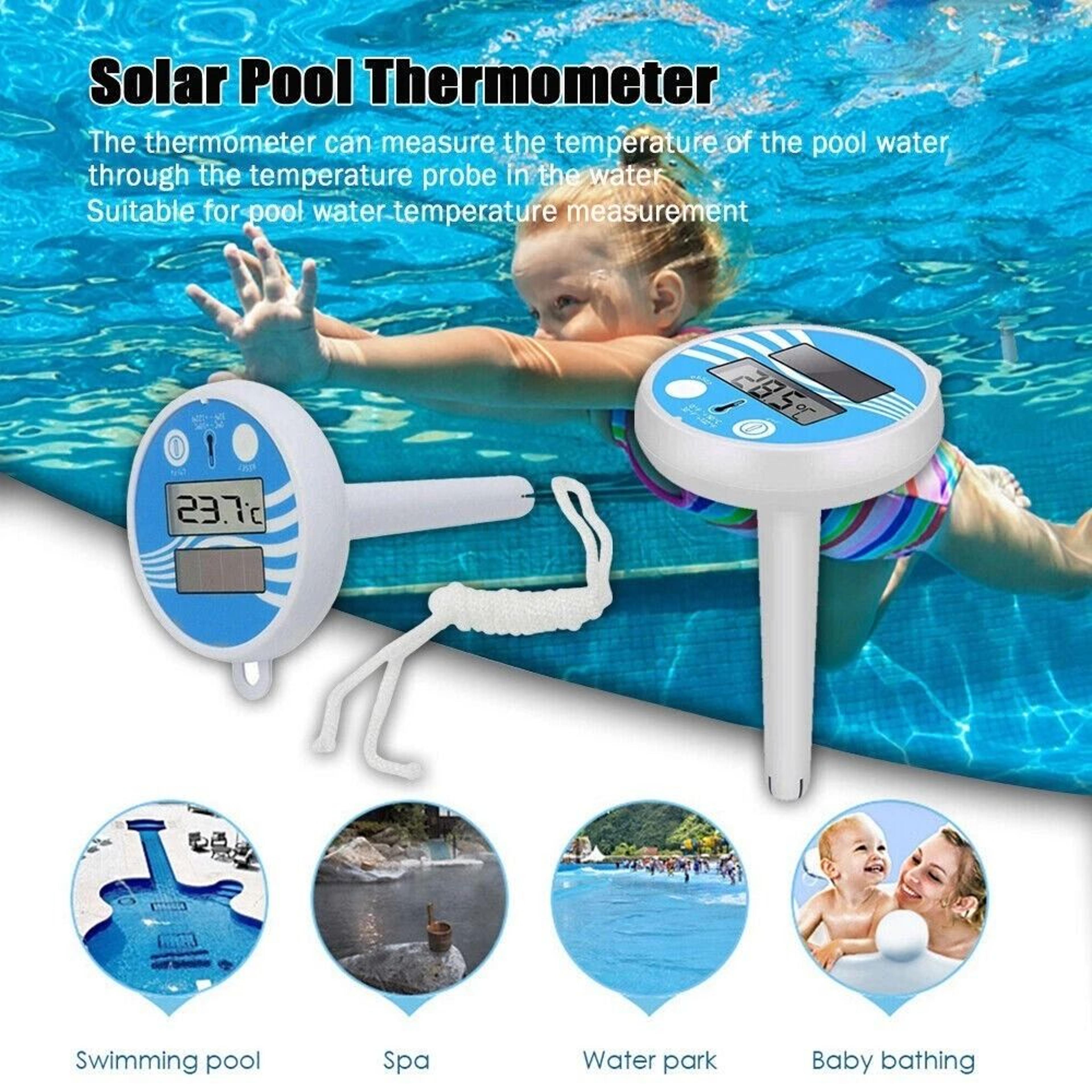 Outdoor Floating Waterproof Digital Solar Powered Rainproof Pool SPA Thermometer 9