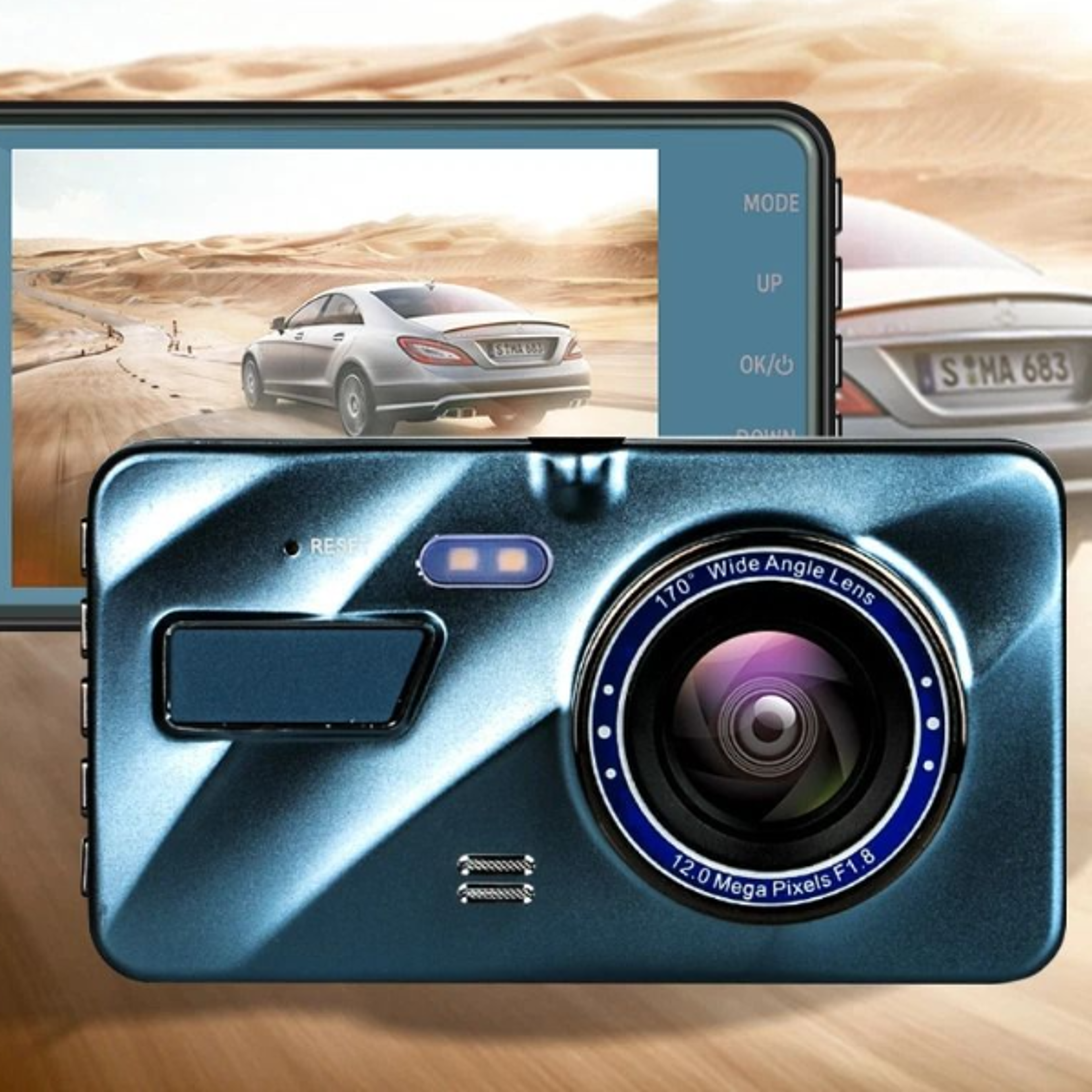 dual lens car dvr, touch screen dash cam recorder, front and rear camera system