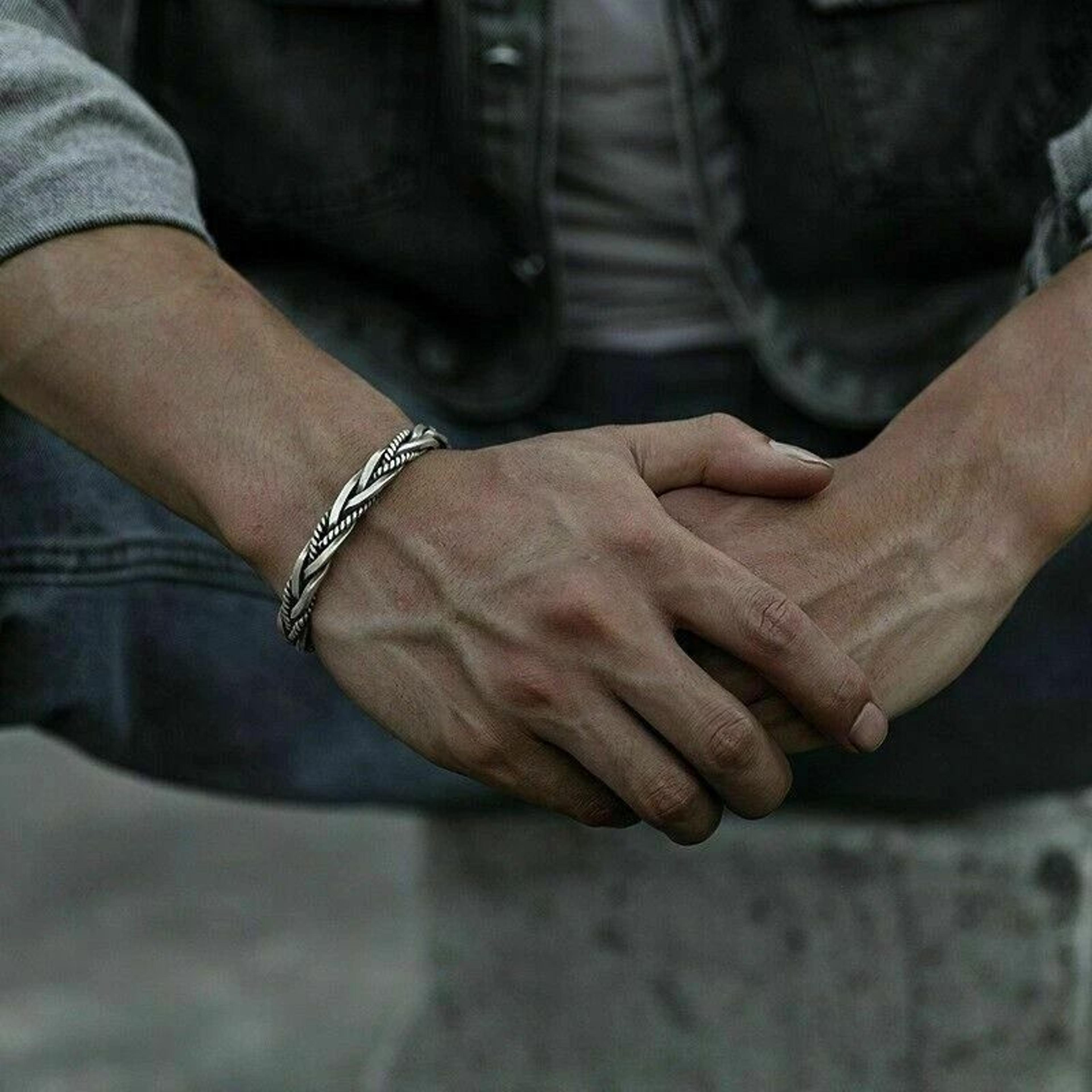 handmade vintage open bangle, sterling silver thai, twisted cuff men bracelet