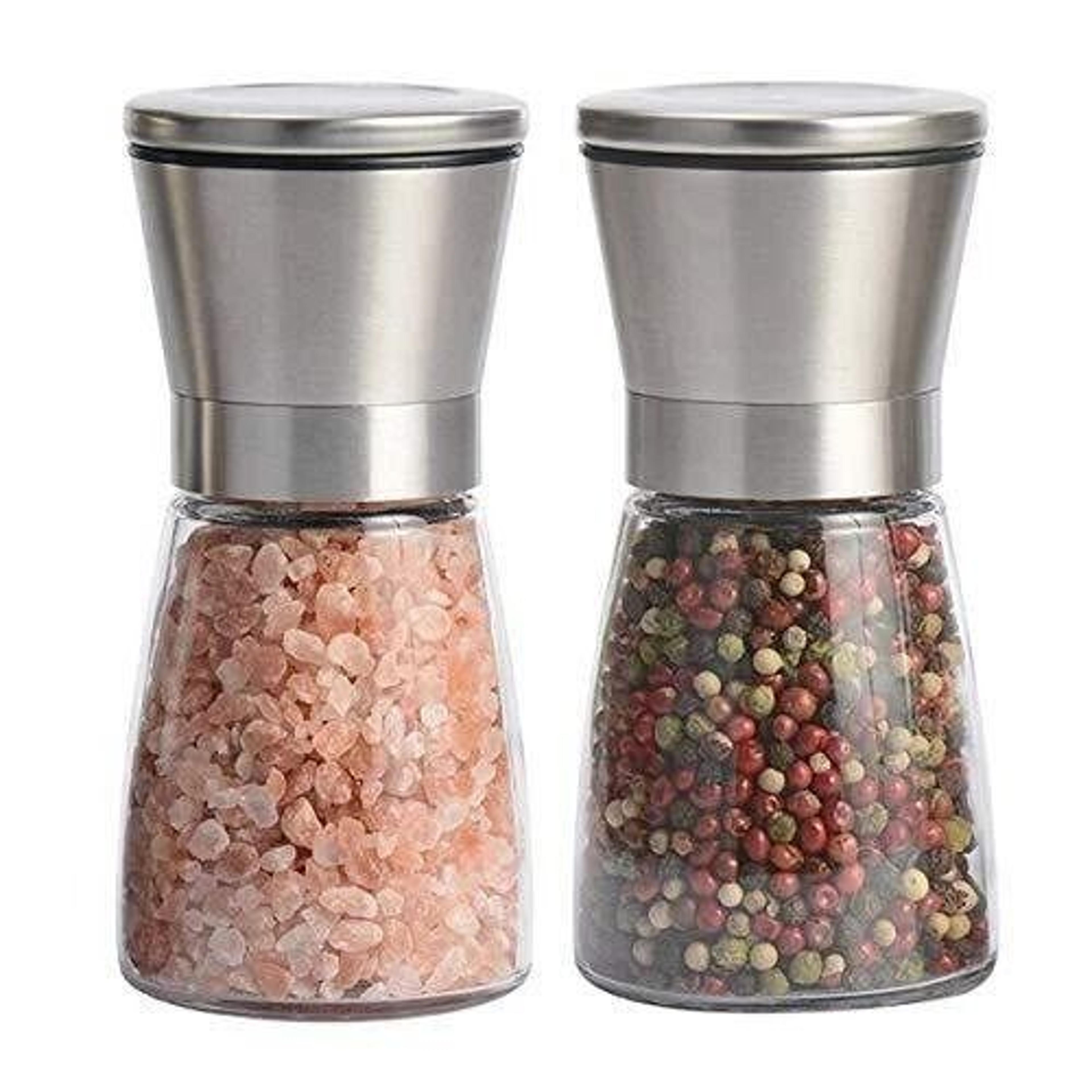 stainless steel salt and pepper grinder set with adjustable glass