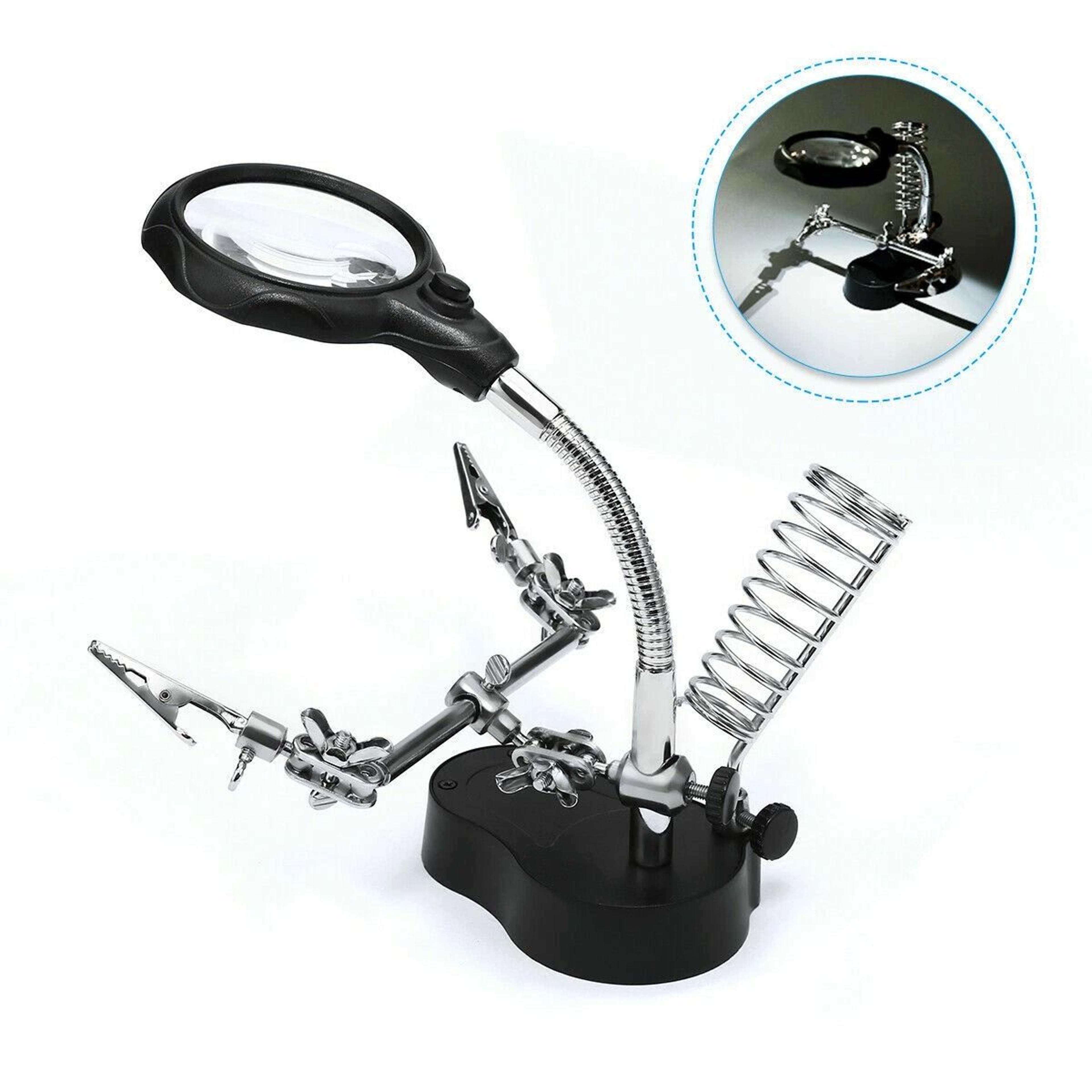 soldering iron stand holder with magnifier, helping station tool for precision soldering