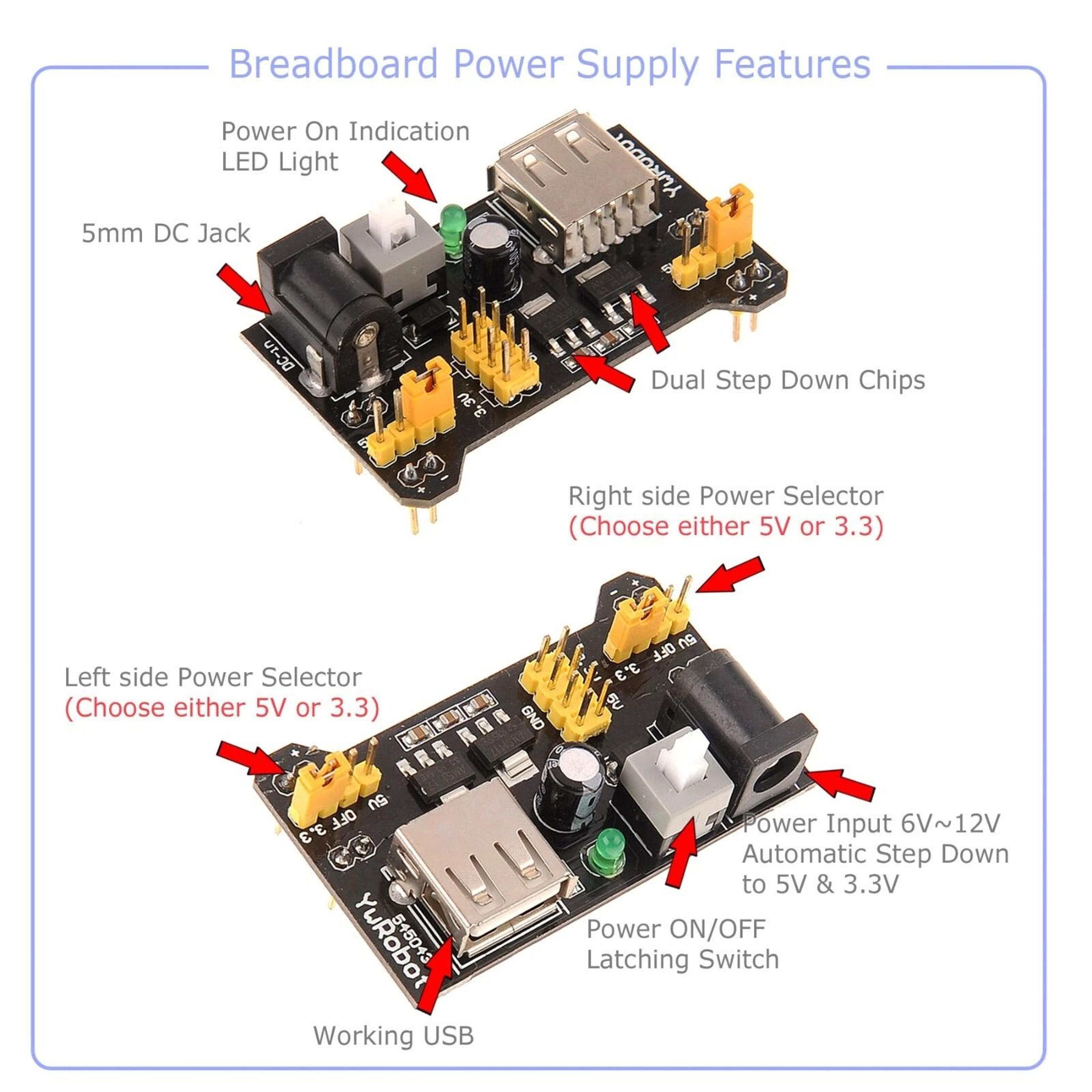Breadboard 830 Point With Jumper Cables  MB Power Supply For Electronics Projects 5