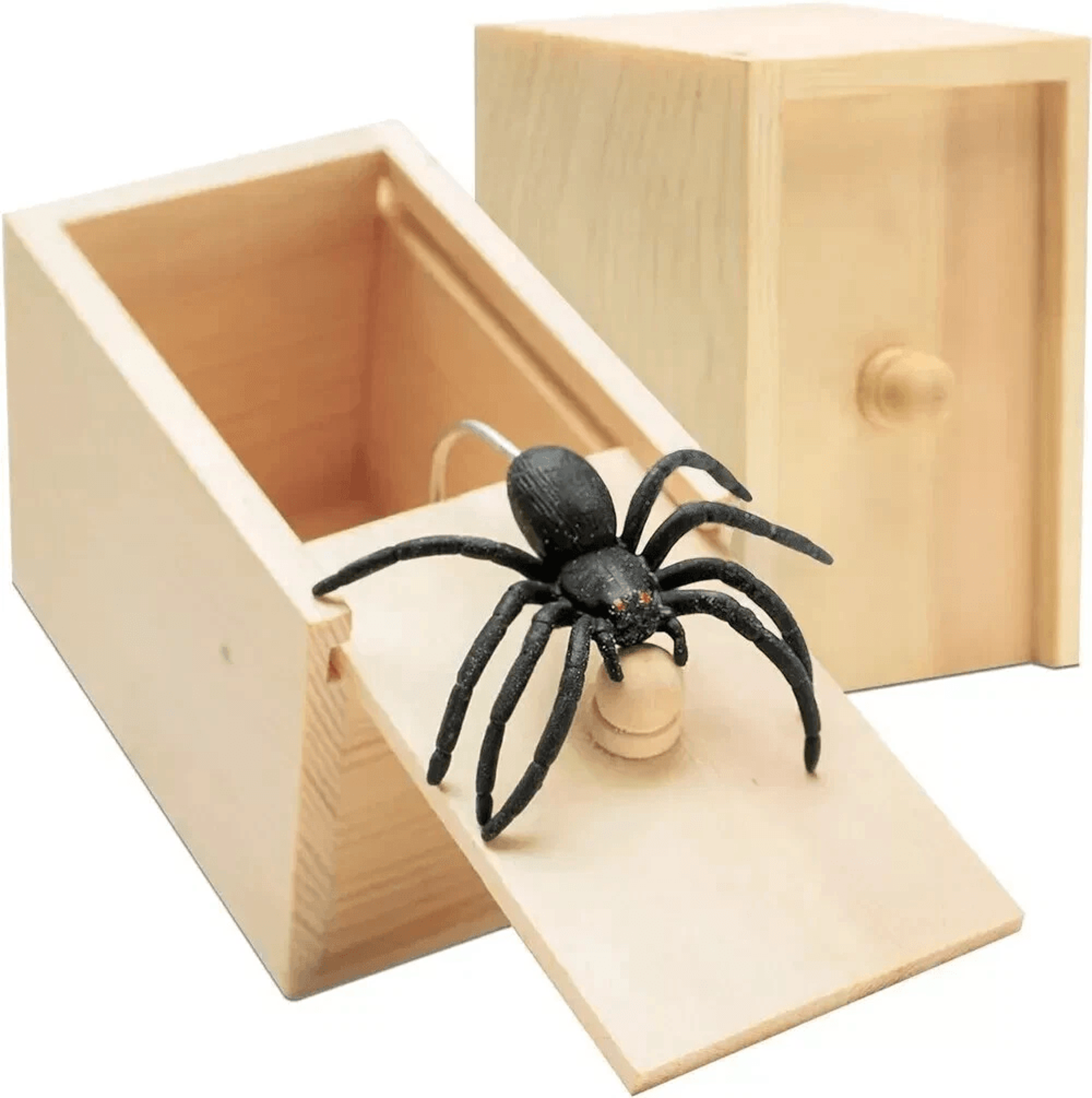 hidden case wooden prank spider scare box, joke gag trick toy