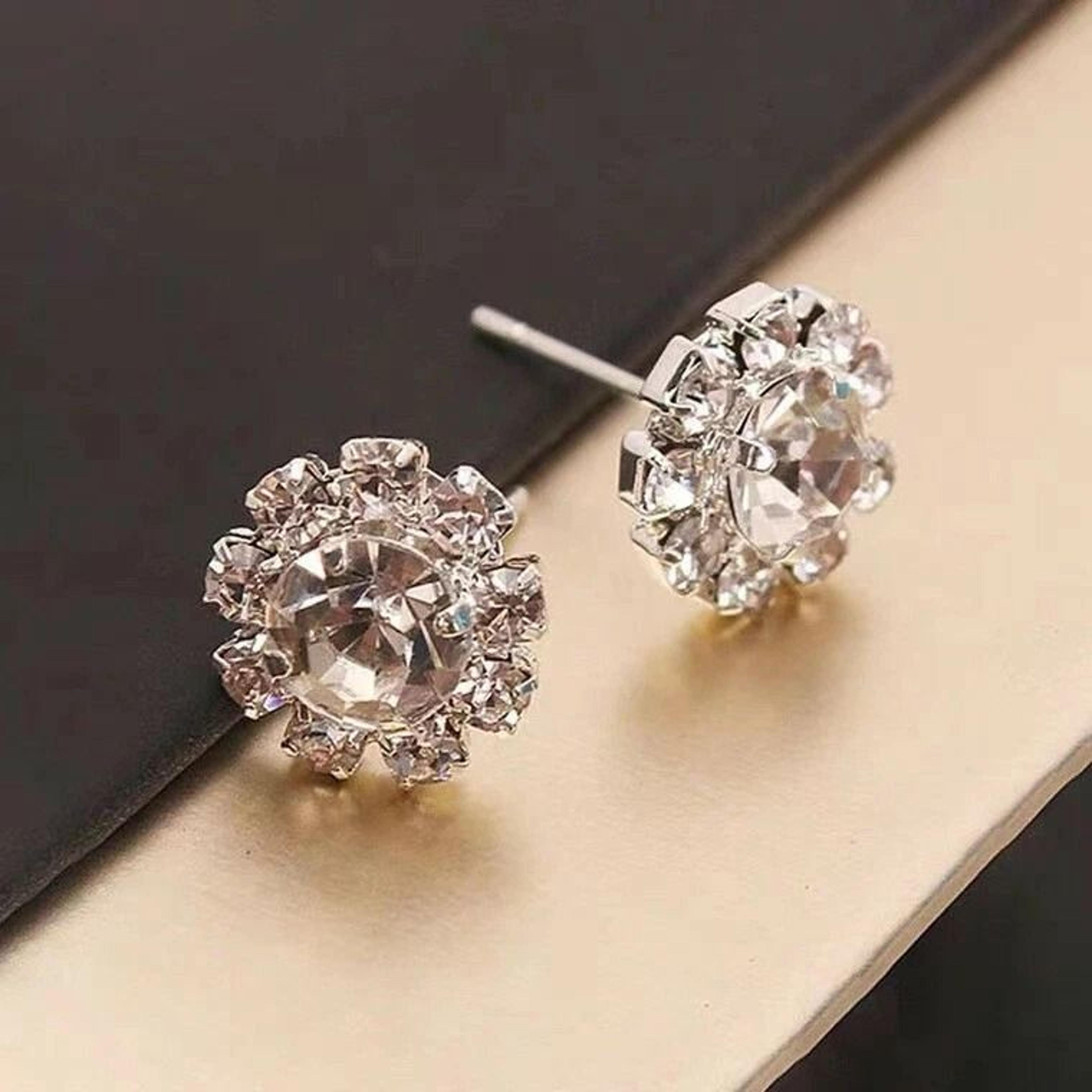 crystal bling sunflower studs, shining women sterling silver earrings