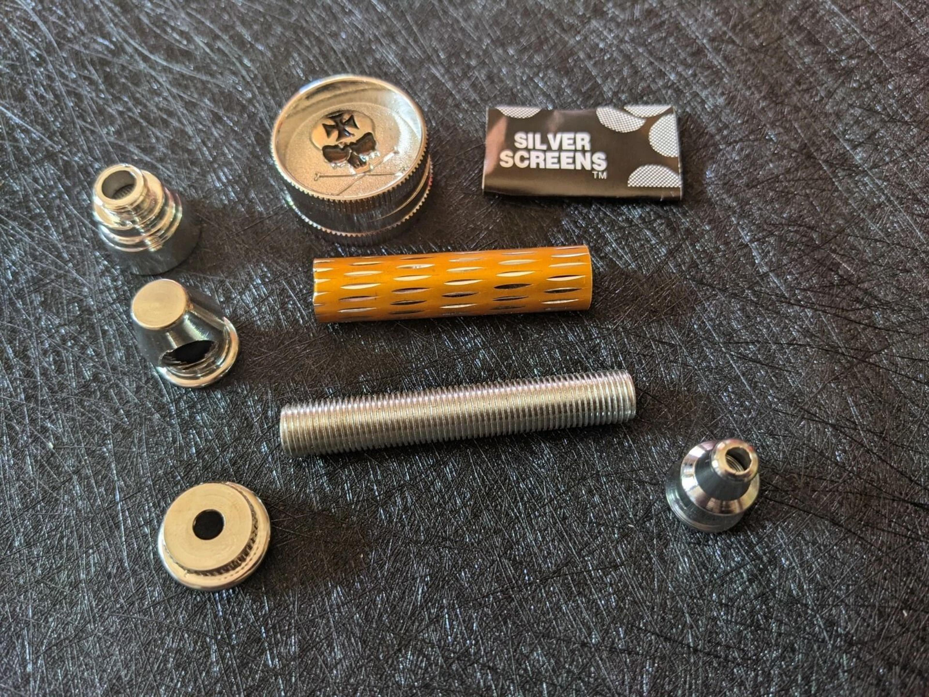 tobacco smoking pipe, all-metal grinder with lid, screen, full set - orange