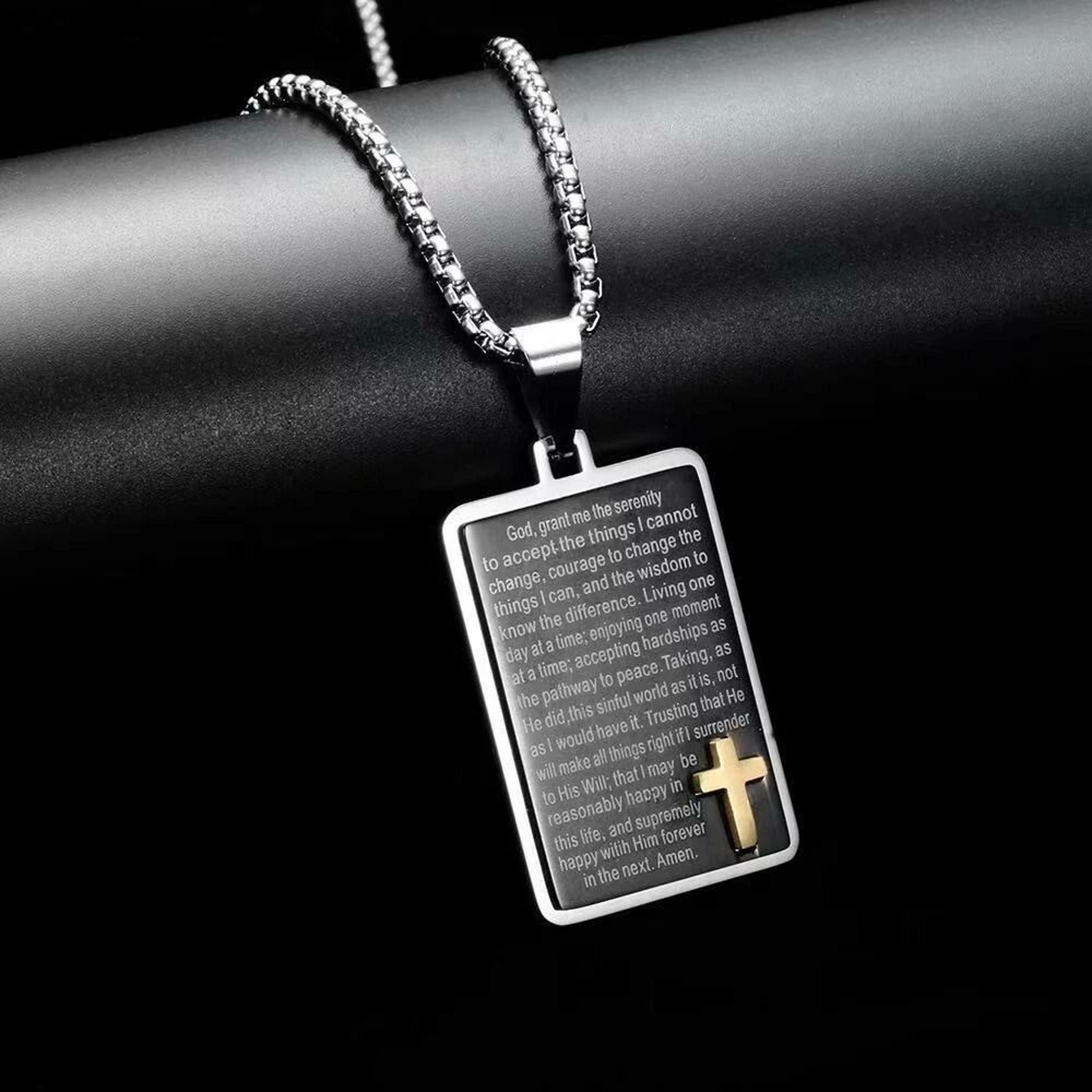 bible verse cross tag pendant for men, heavy-duty stainless steel necklaces