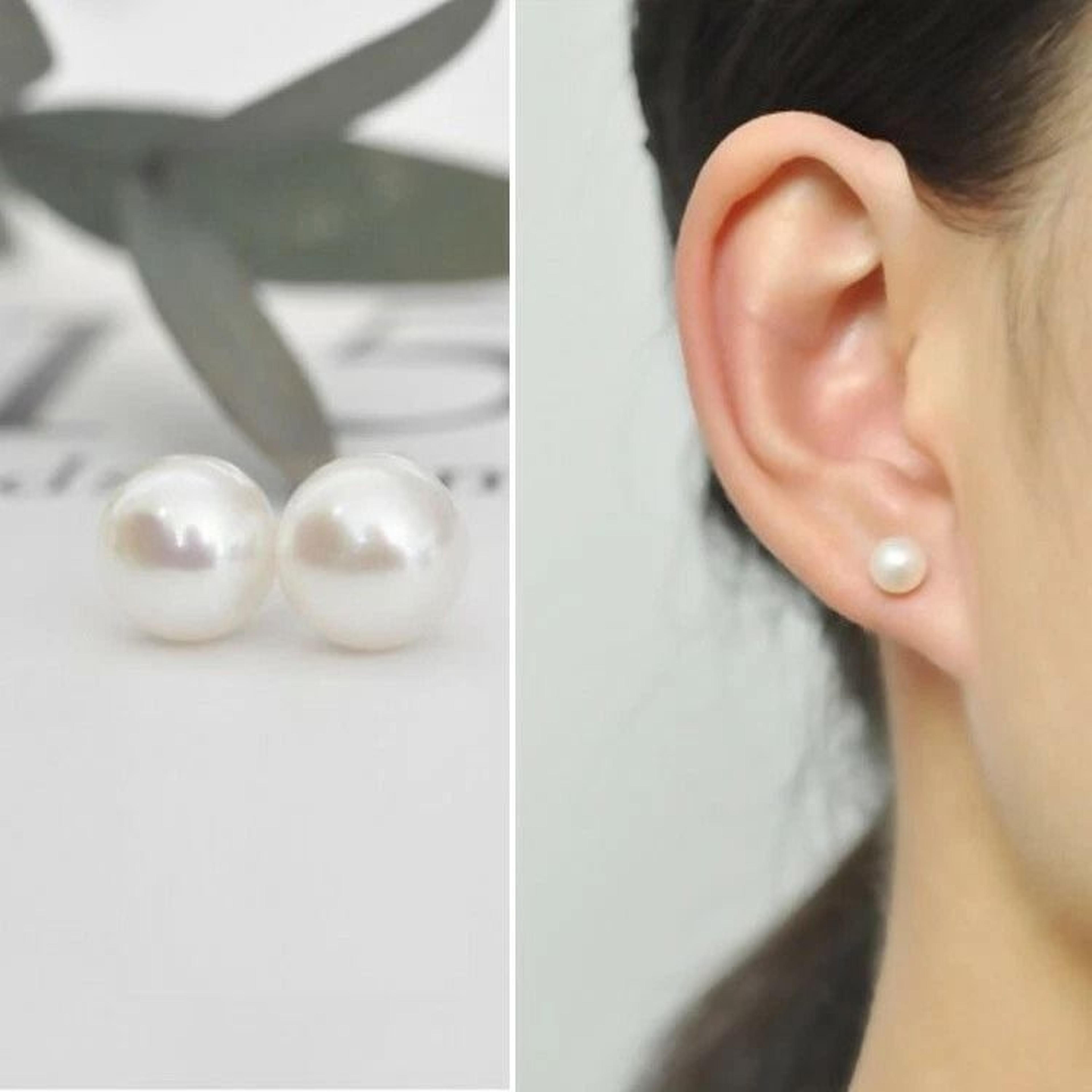 elegant women stainless steel earrings, classic simple natural pearl studs