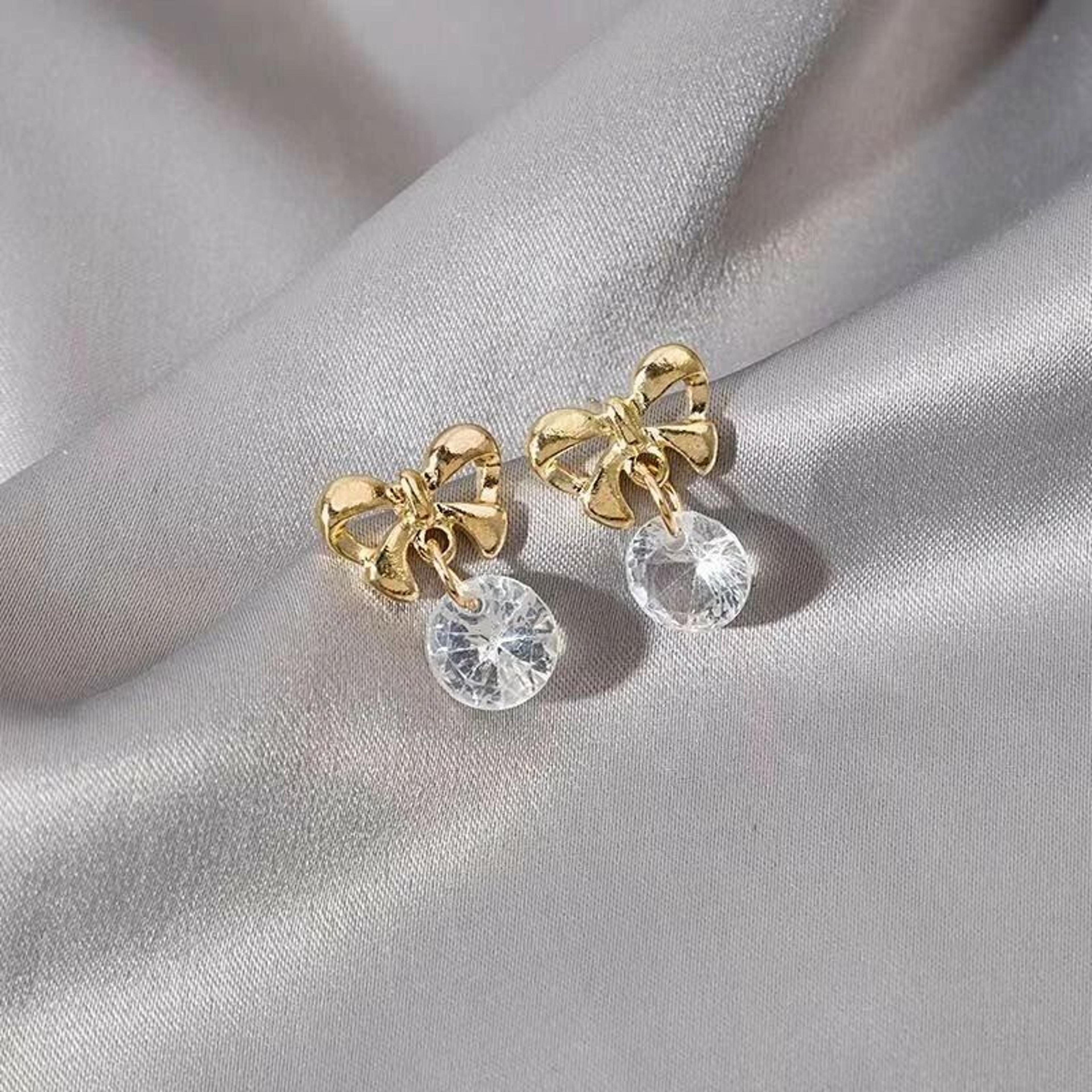 gold butterfly bow stud earrings, fashion women crystal jewelry, simple style 0968