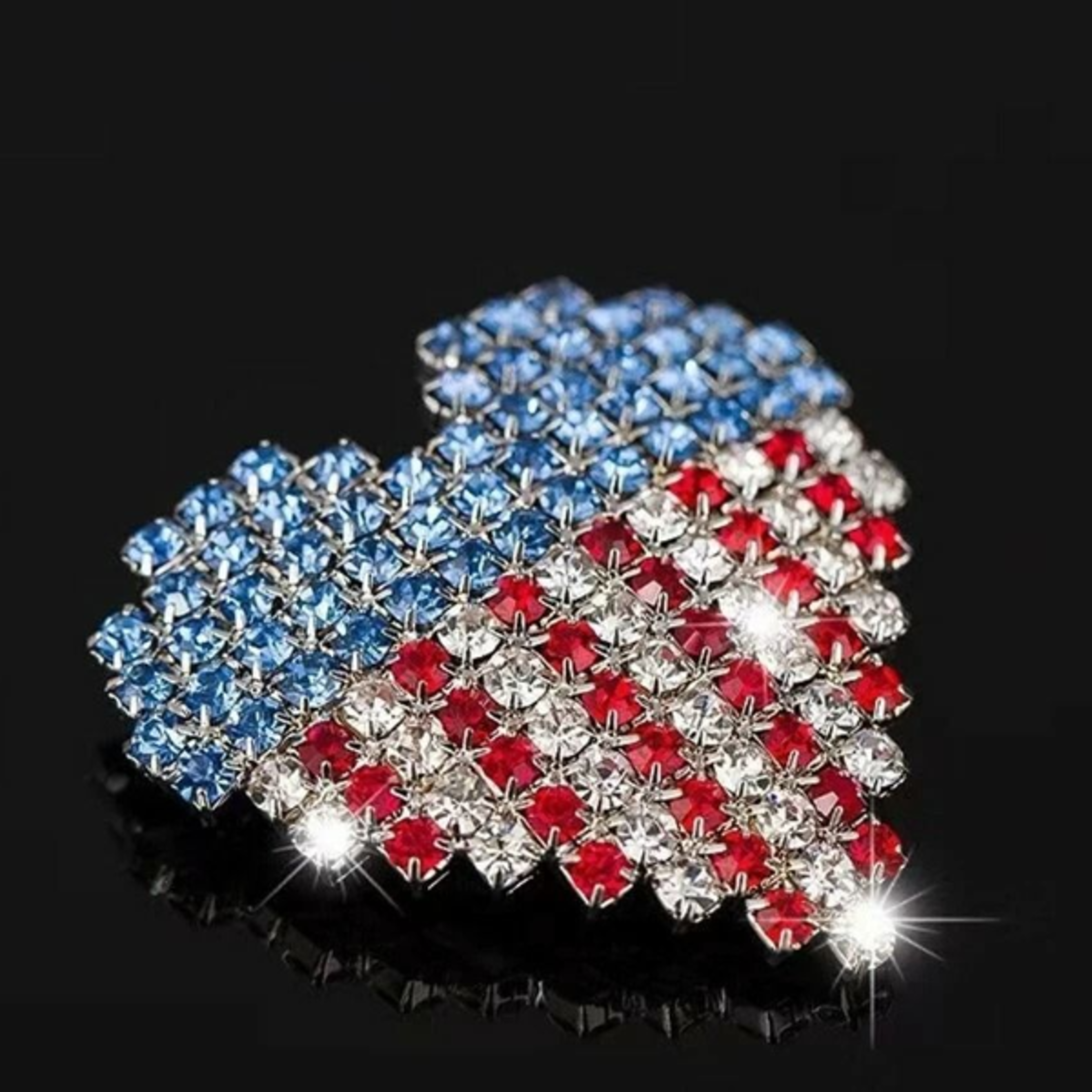 american flag crystal brooch pin love heart bling women jewelry shine